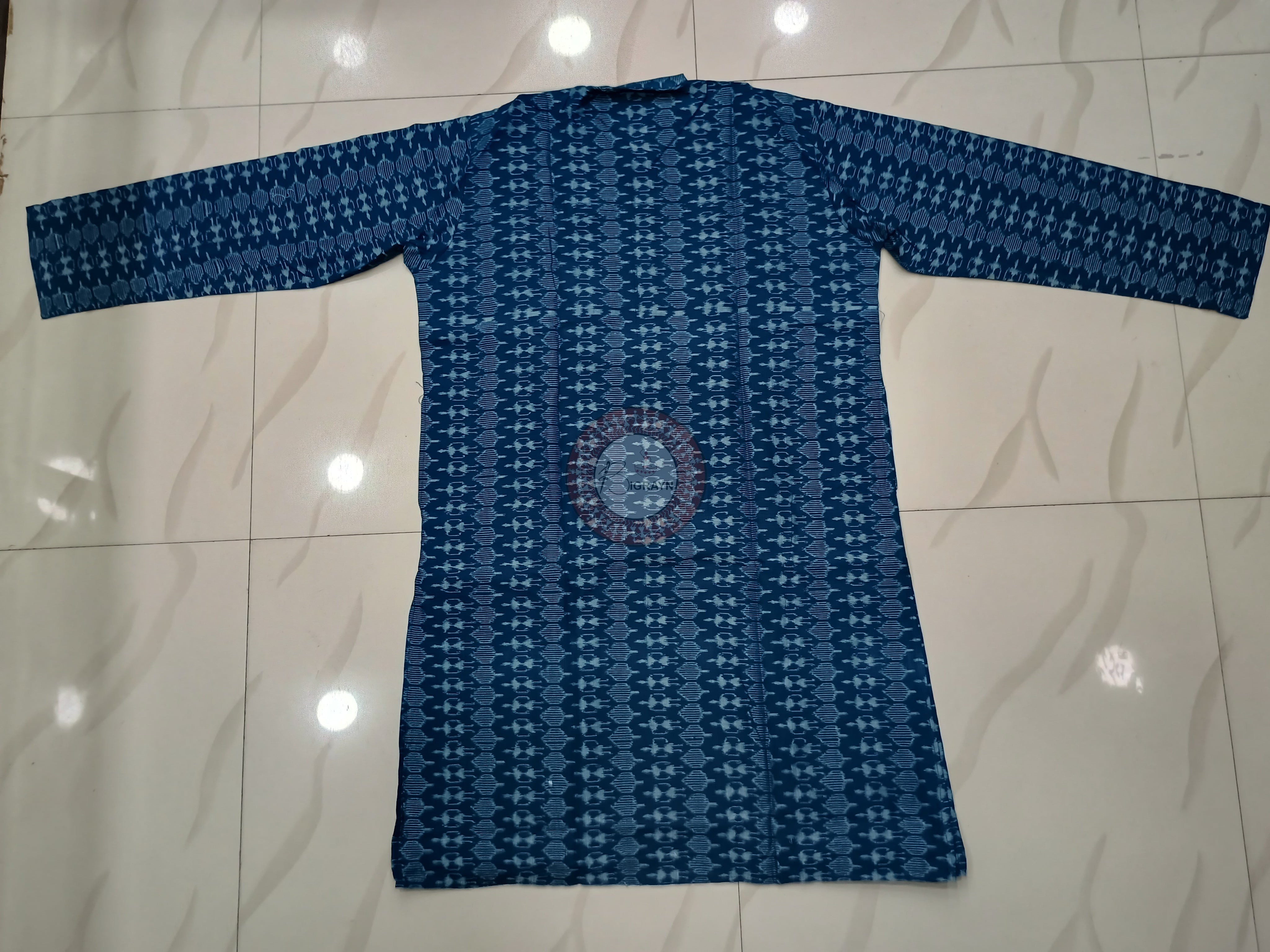 Teal Blue Tribal Ikat Men's Pure Cotton Handloom Kurta Set – Odisha Weave