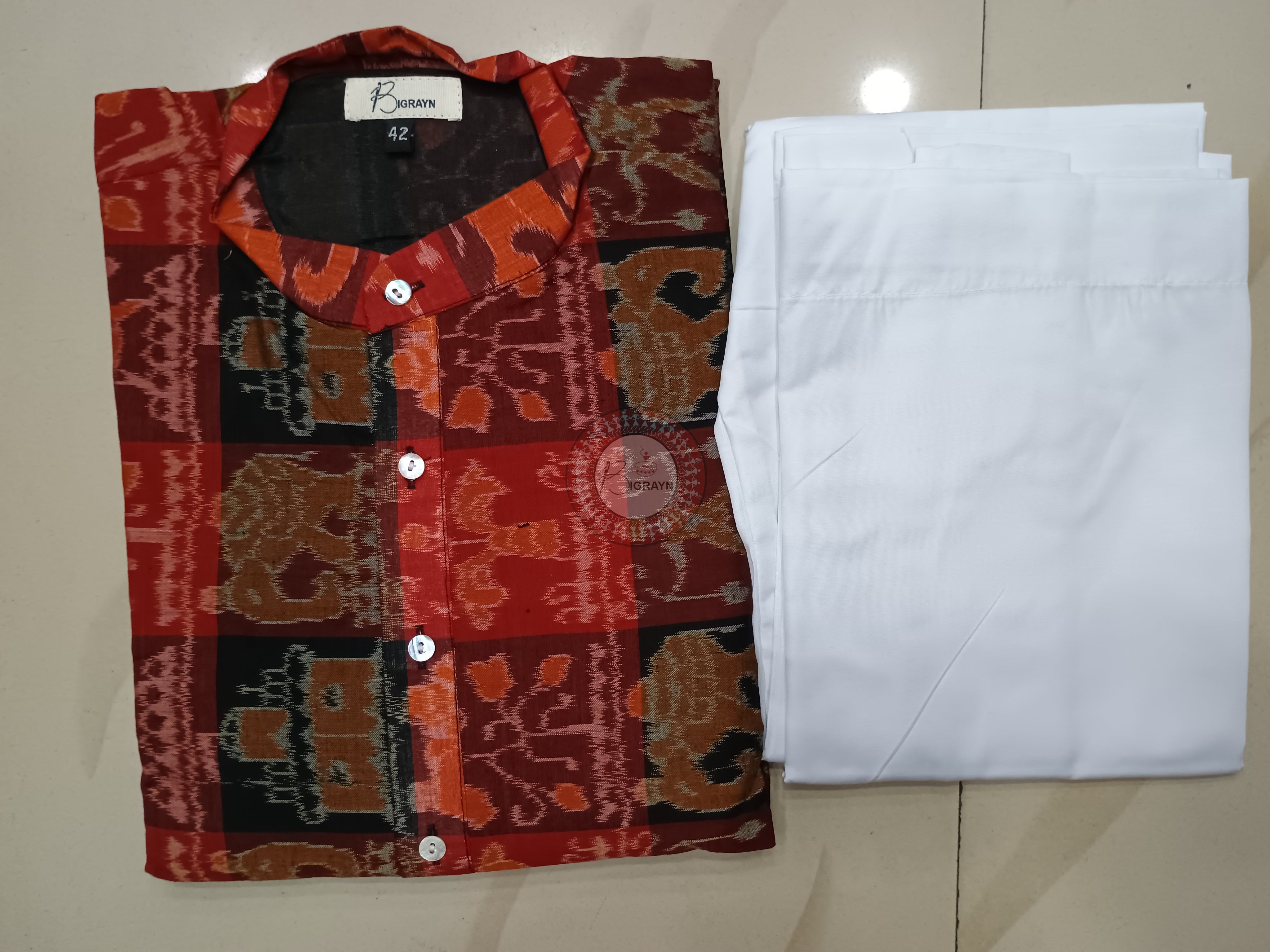 Red Black Animal Bandha Ikat Men's Pure Cotton Handloom Kurta Set – Odisha Weave