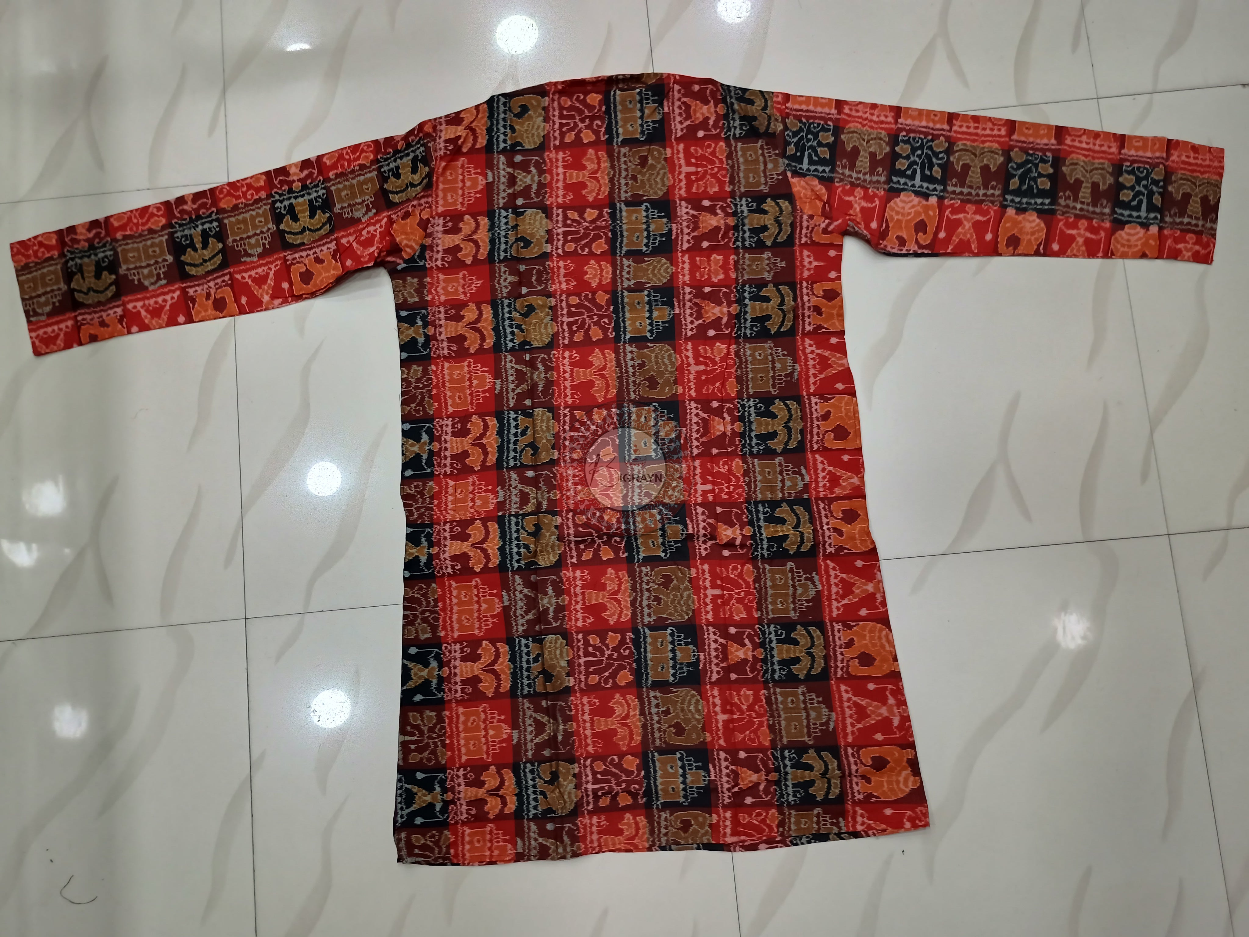 Red Black Animal Bandha Ikat Men's Pure Cotton Handloom Kurta Set – Odisha Weave