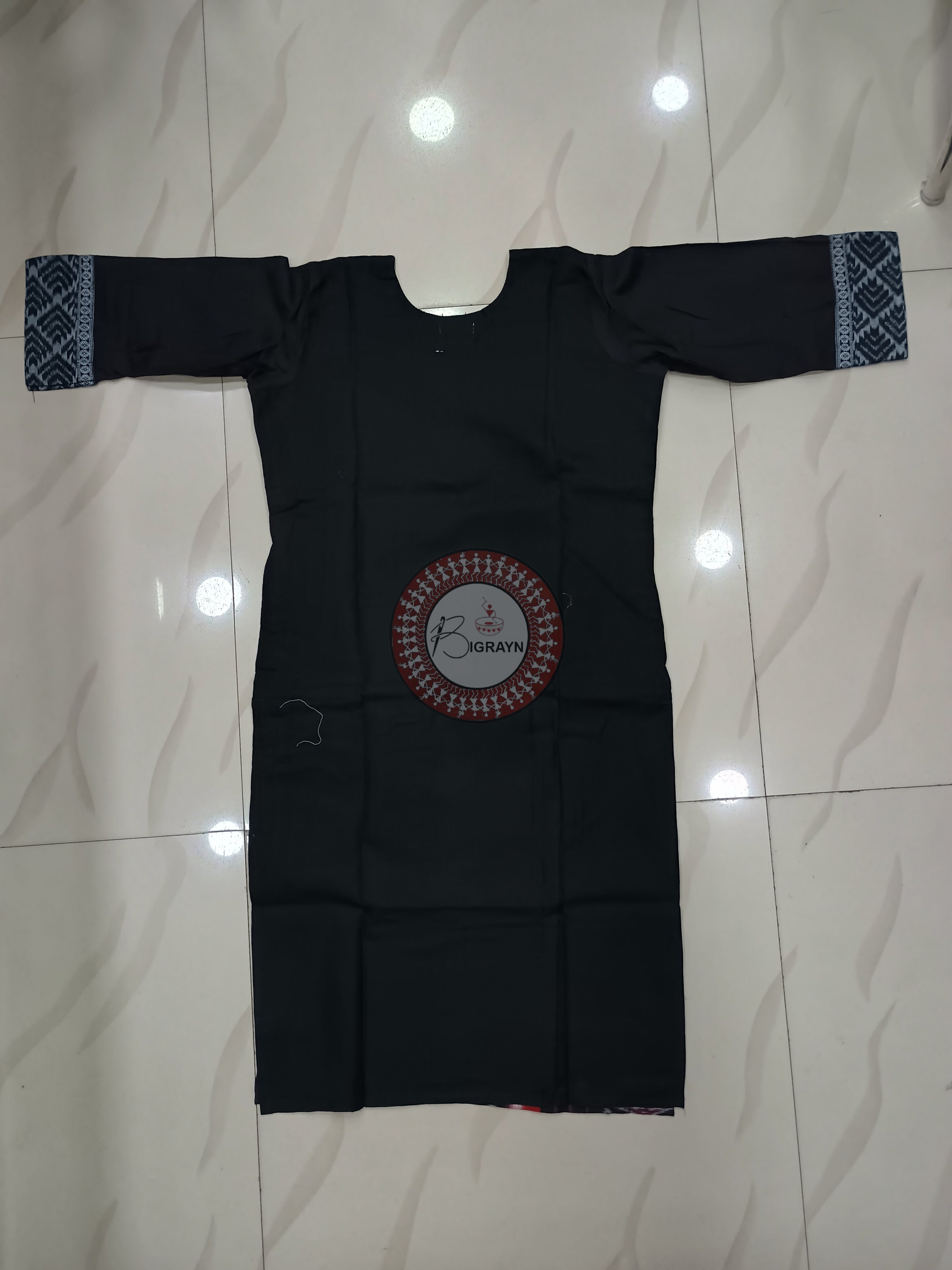 White Black Tribal Designer A-Line Kurti