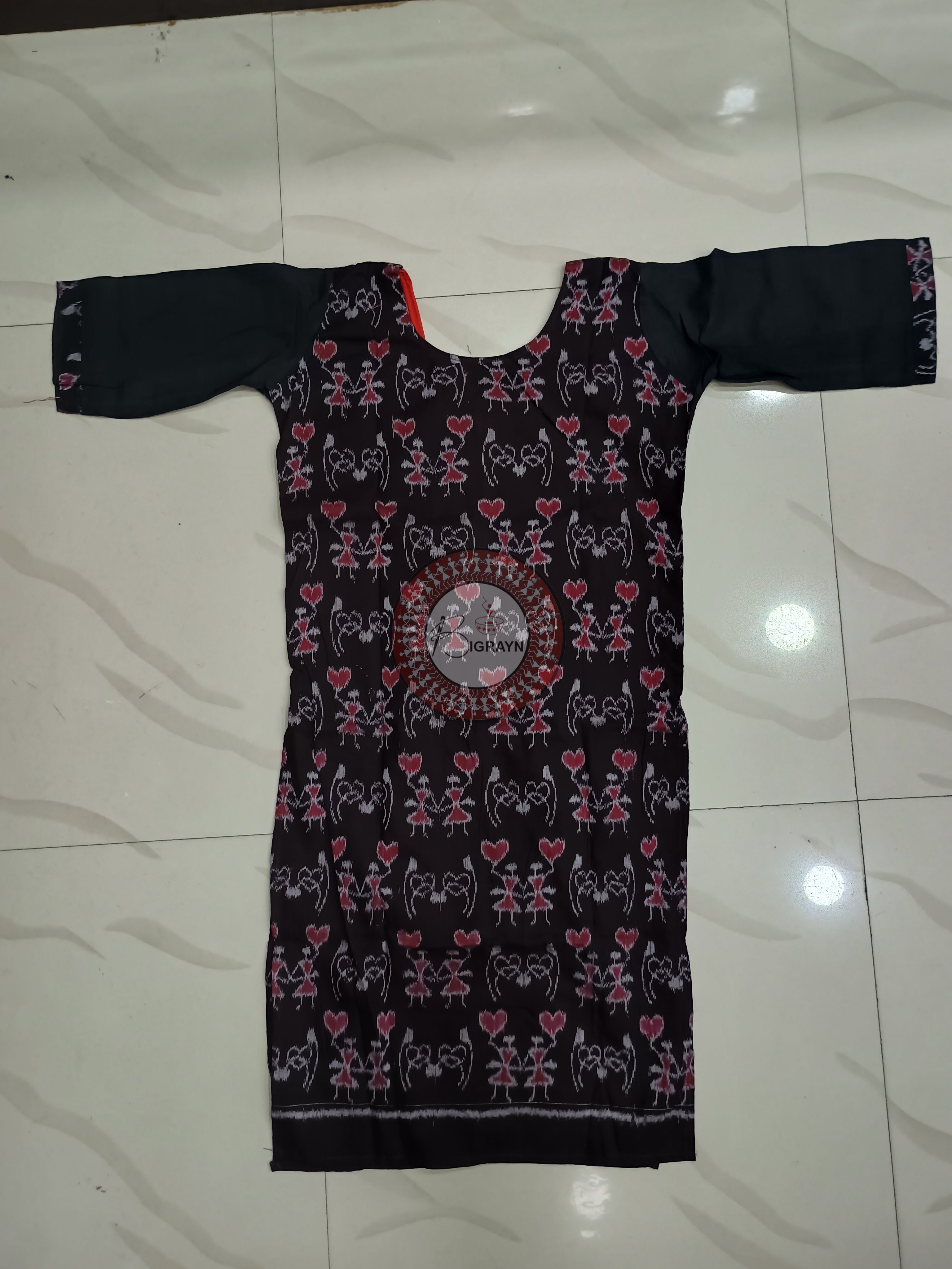 Black Multicolor Tribal Designer A-Line Kurti