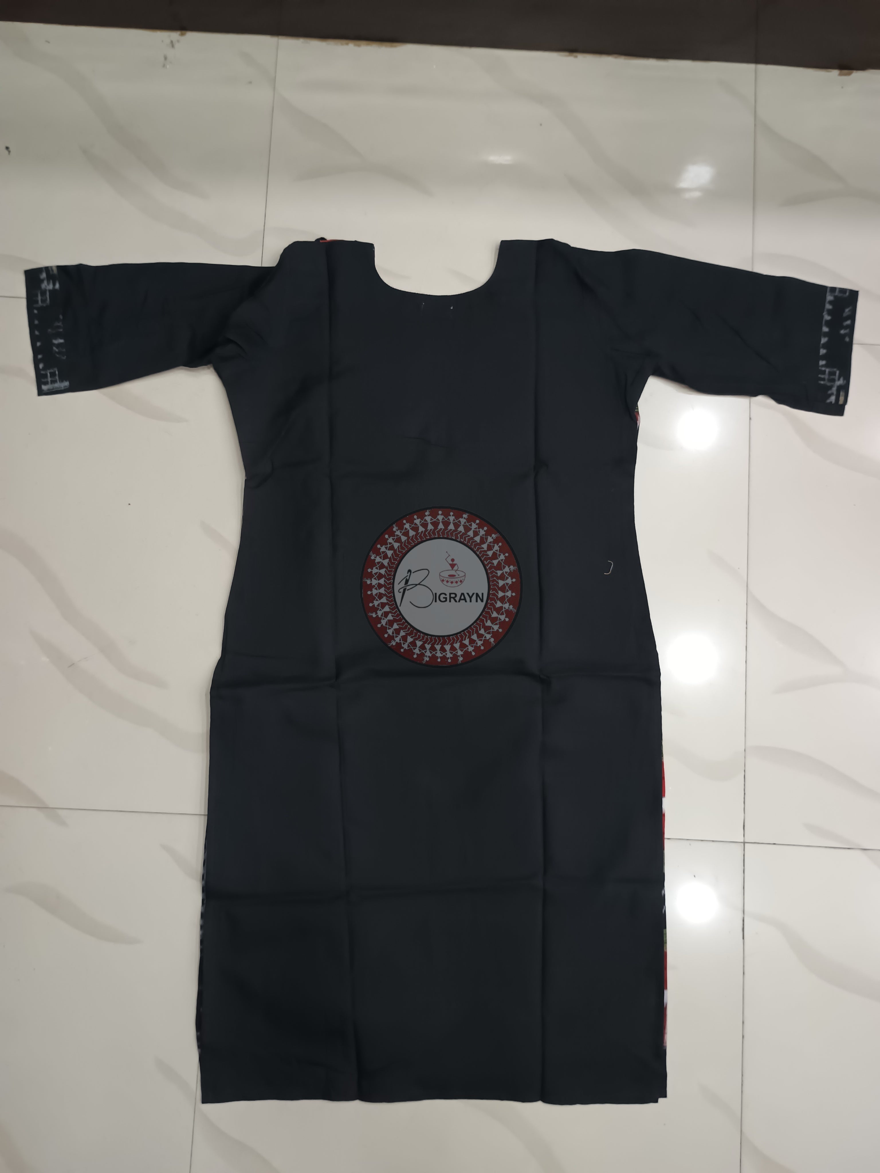 Black Multicolor Pasapali Designer A-Line Kurti