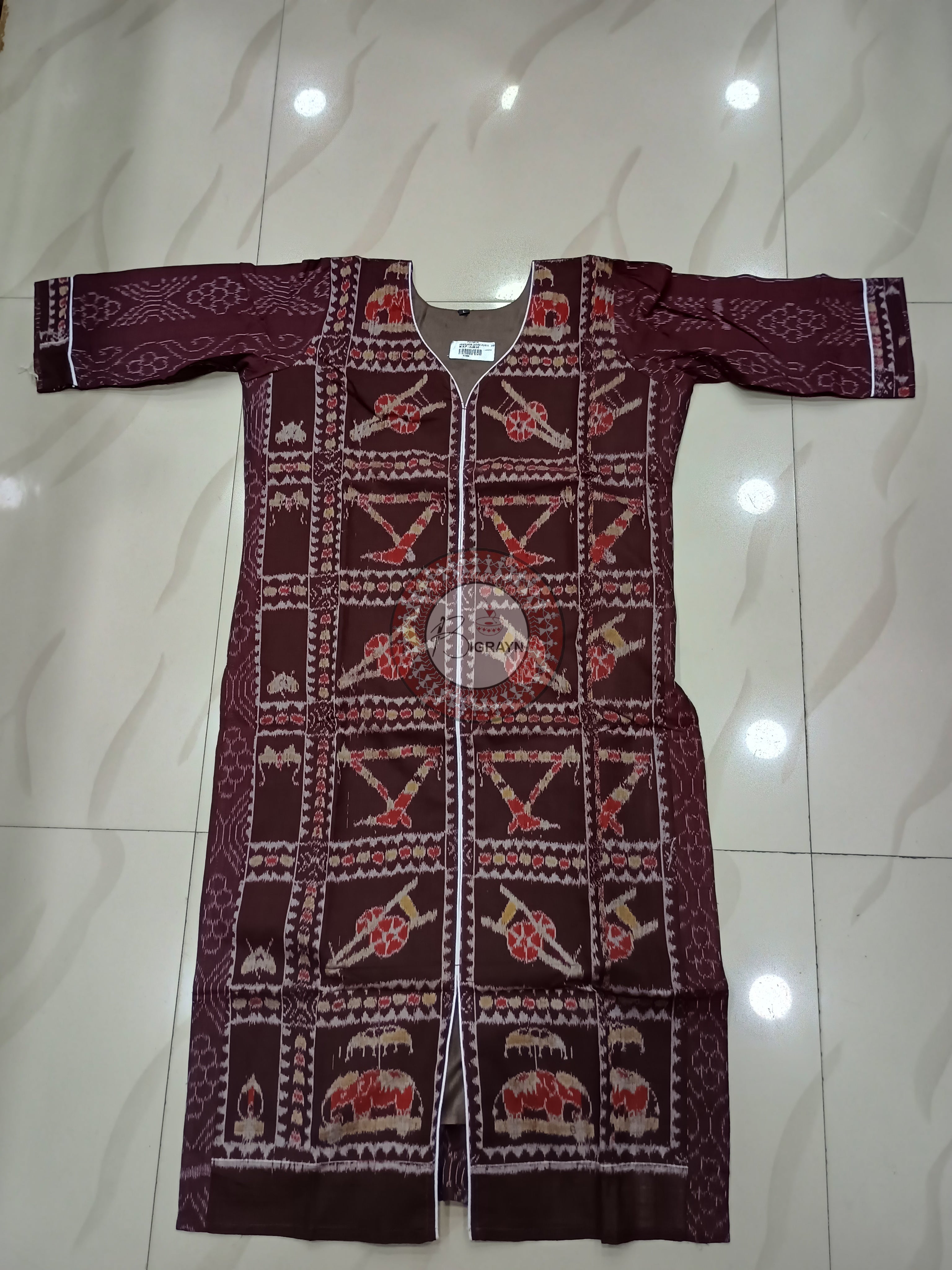 Coffee Multicolor Elephant Designer A-Line Kurti