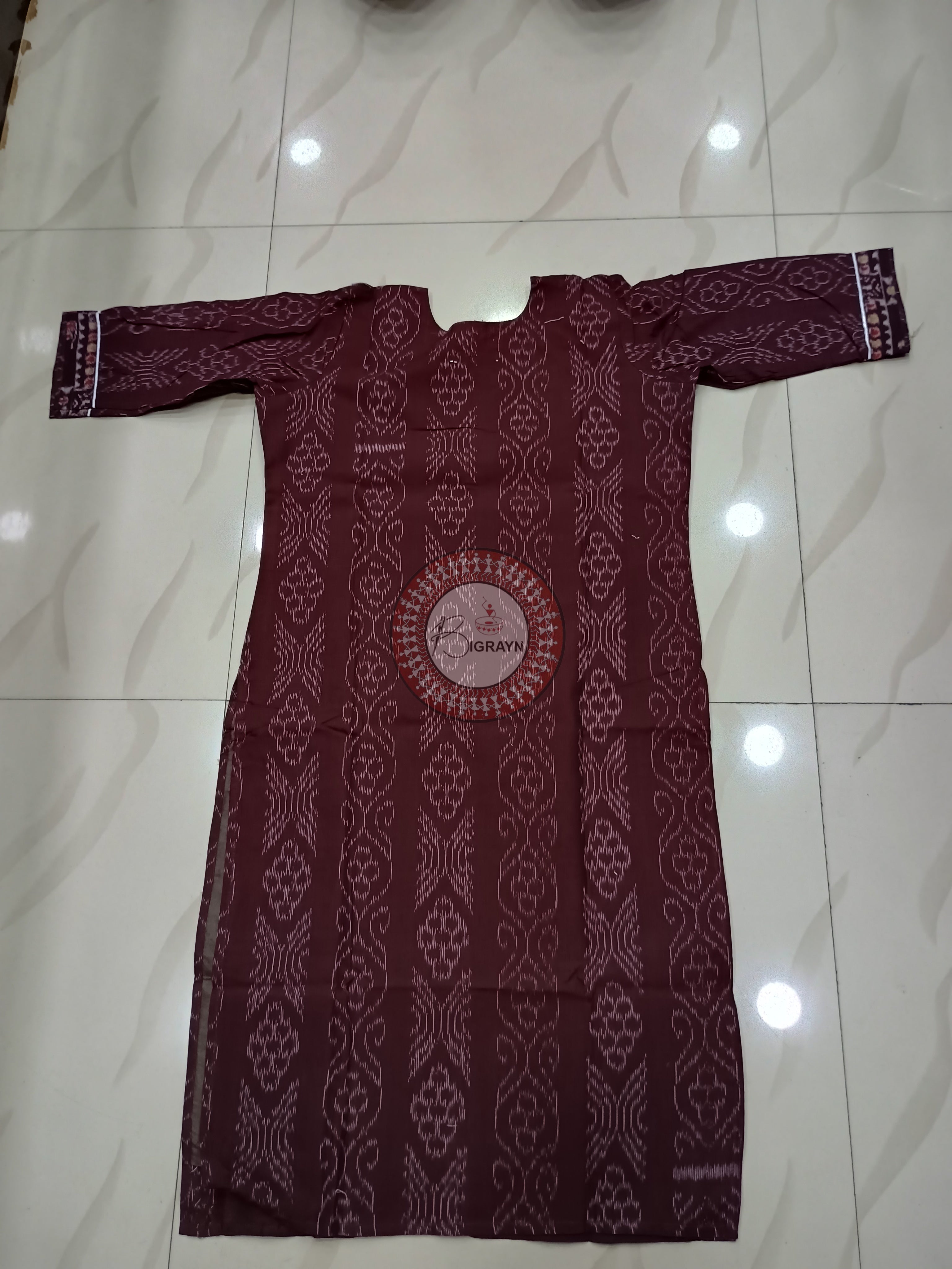 Coffee Multicolor Elephant Designer A-Line Kurti