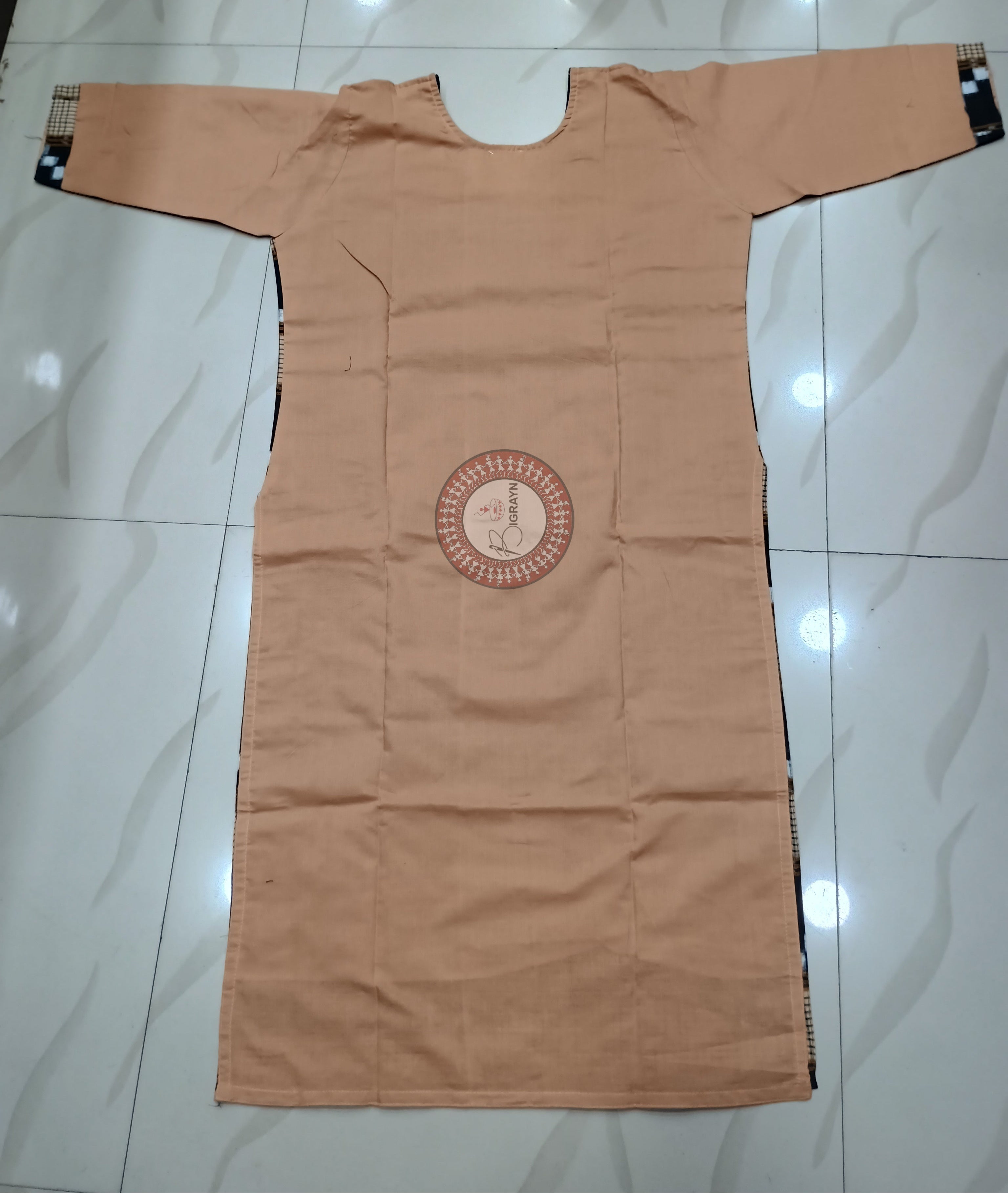 Peach Black Ikat Designer A-Line Kurti