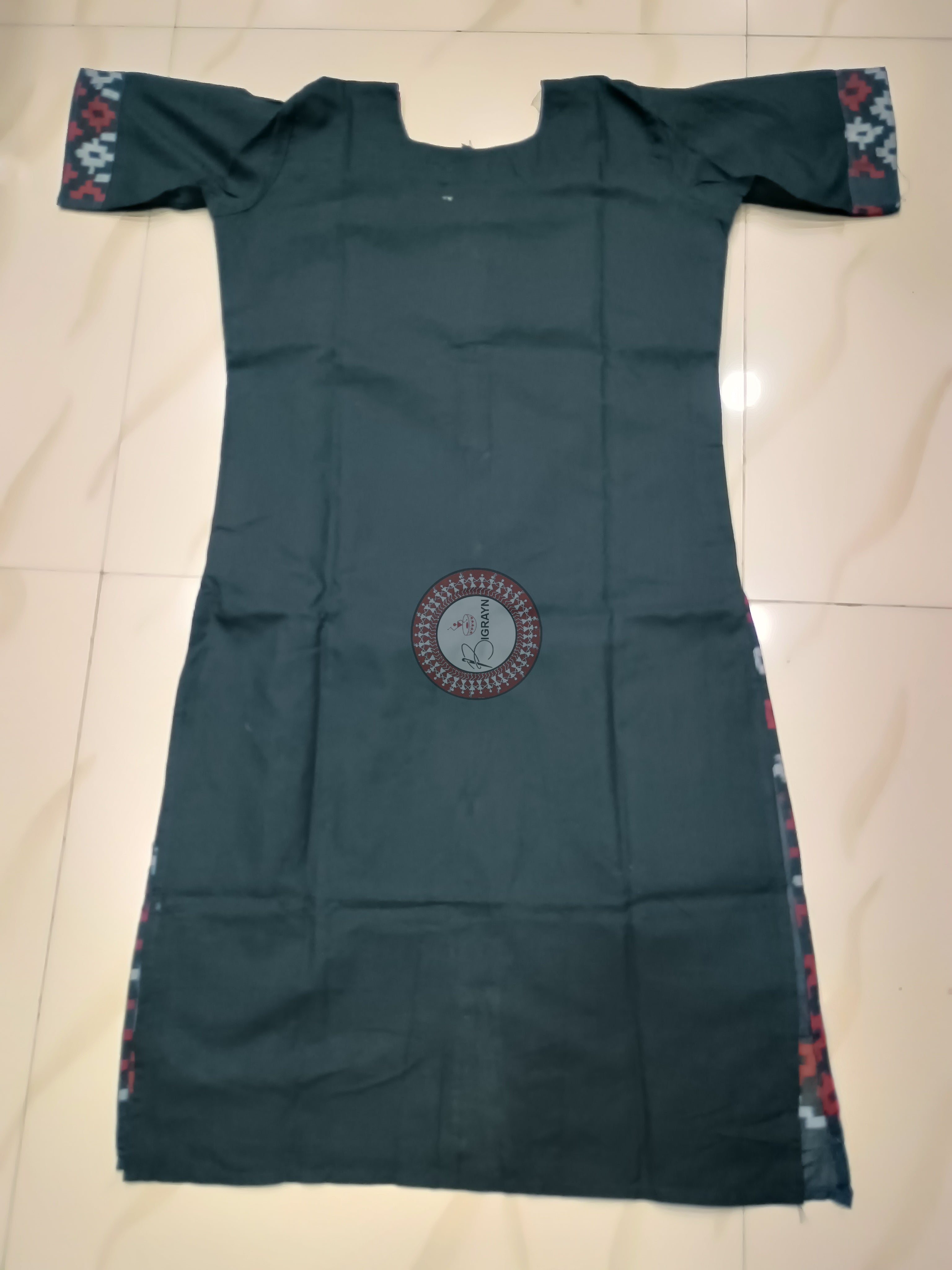 Black Multicolor Pasapali Designer A-Line Kurti