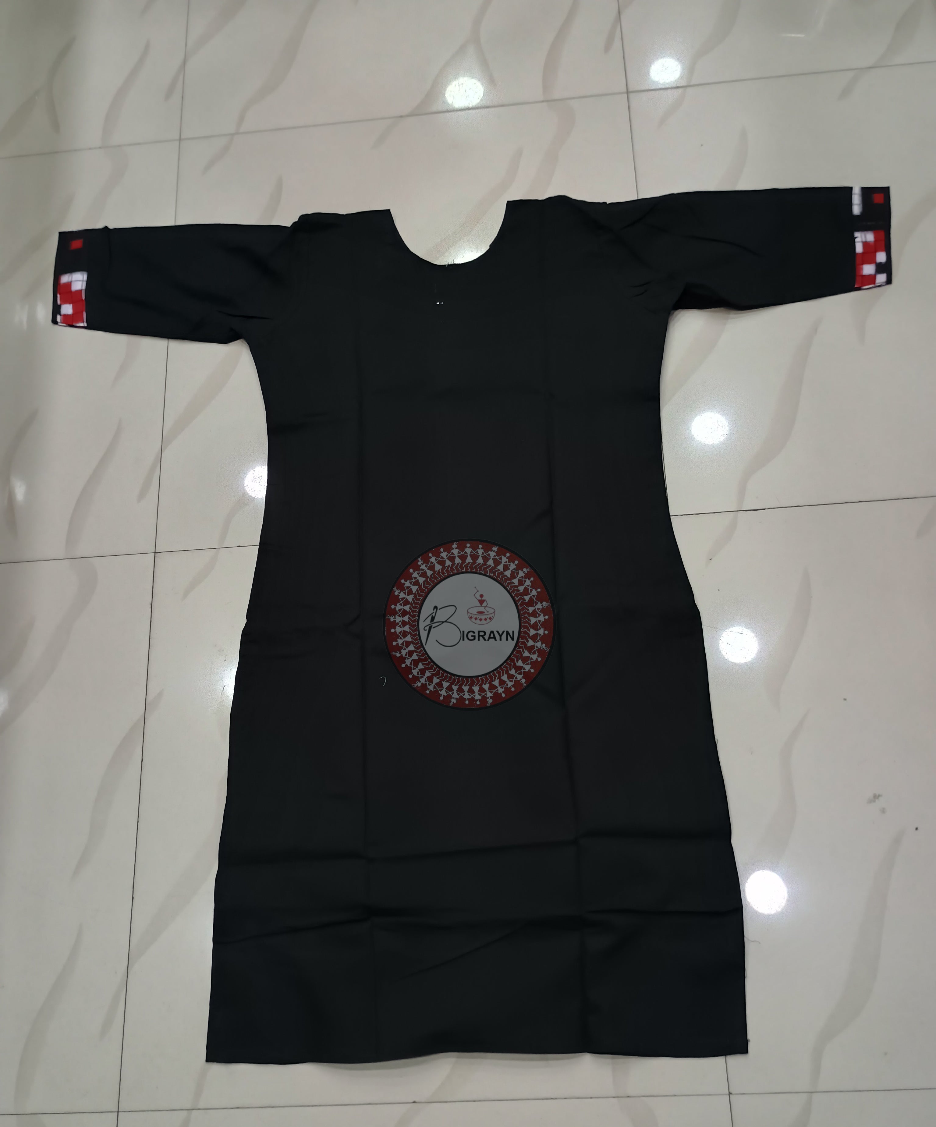 Black Multicolor Pasapali Designer A-Line Kurti