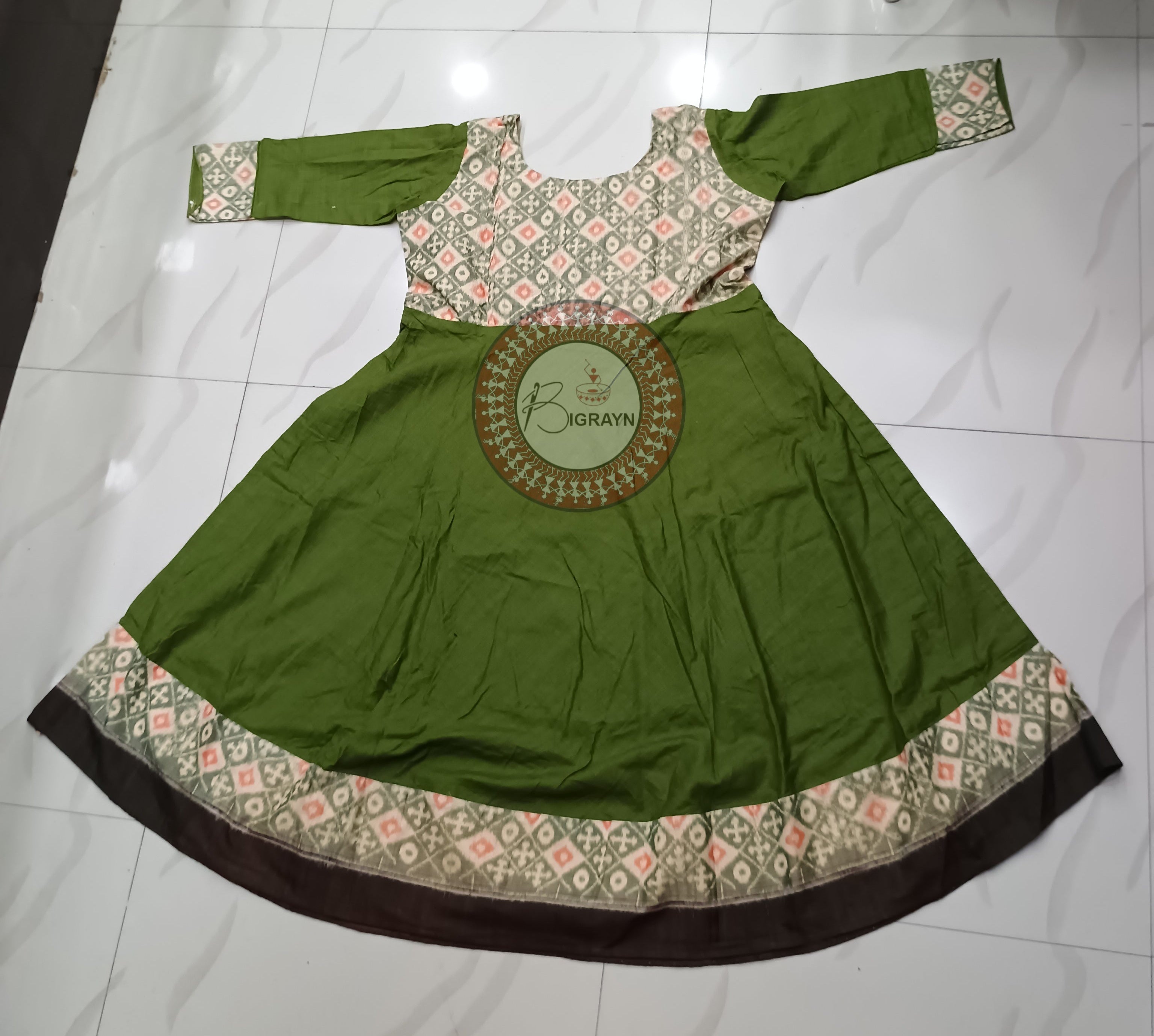 Mehendi Green Multicolor Pasapali Designer A-Line Anarkali