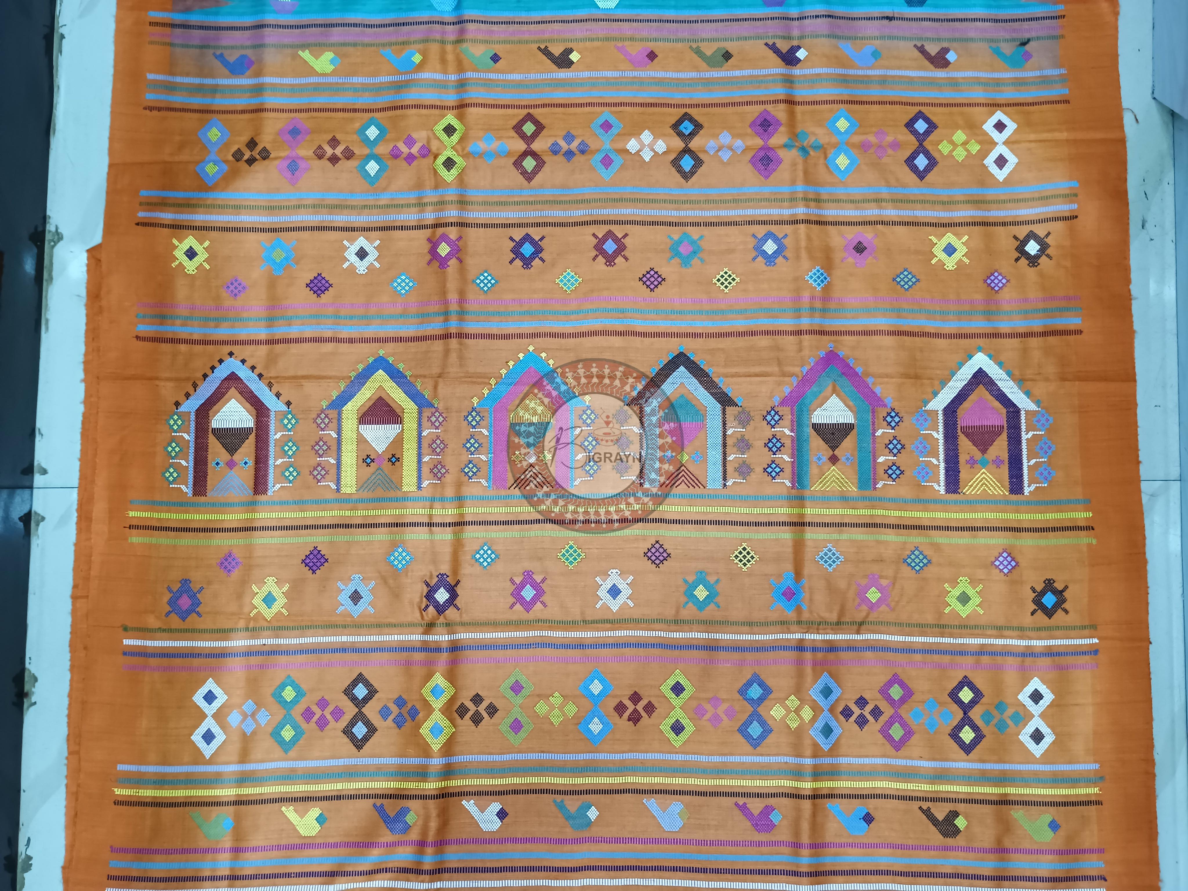 Oceanic light Blue Orange Dolabedi Gopalpur Tussar Silk Saree