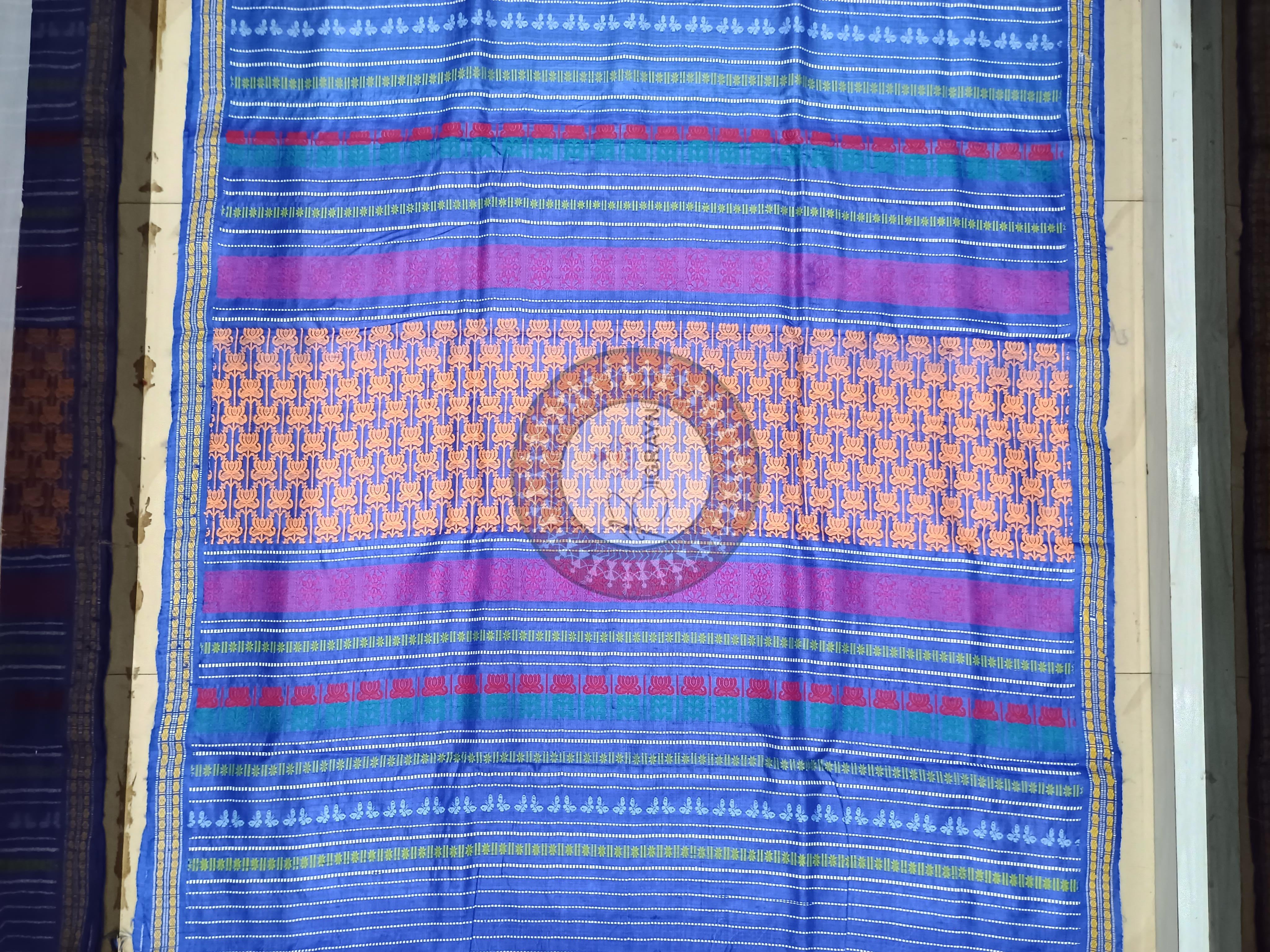 Lemon Yellow Blue Jalla Work Gopalpur Tussar Silk Saree