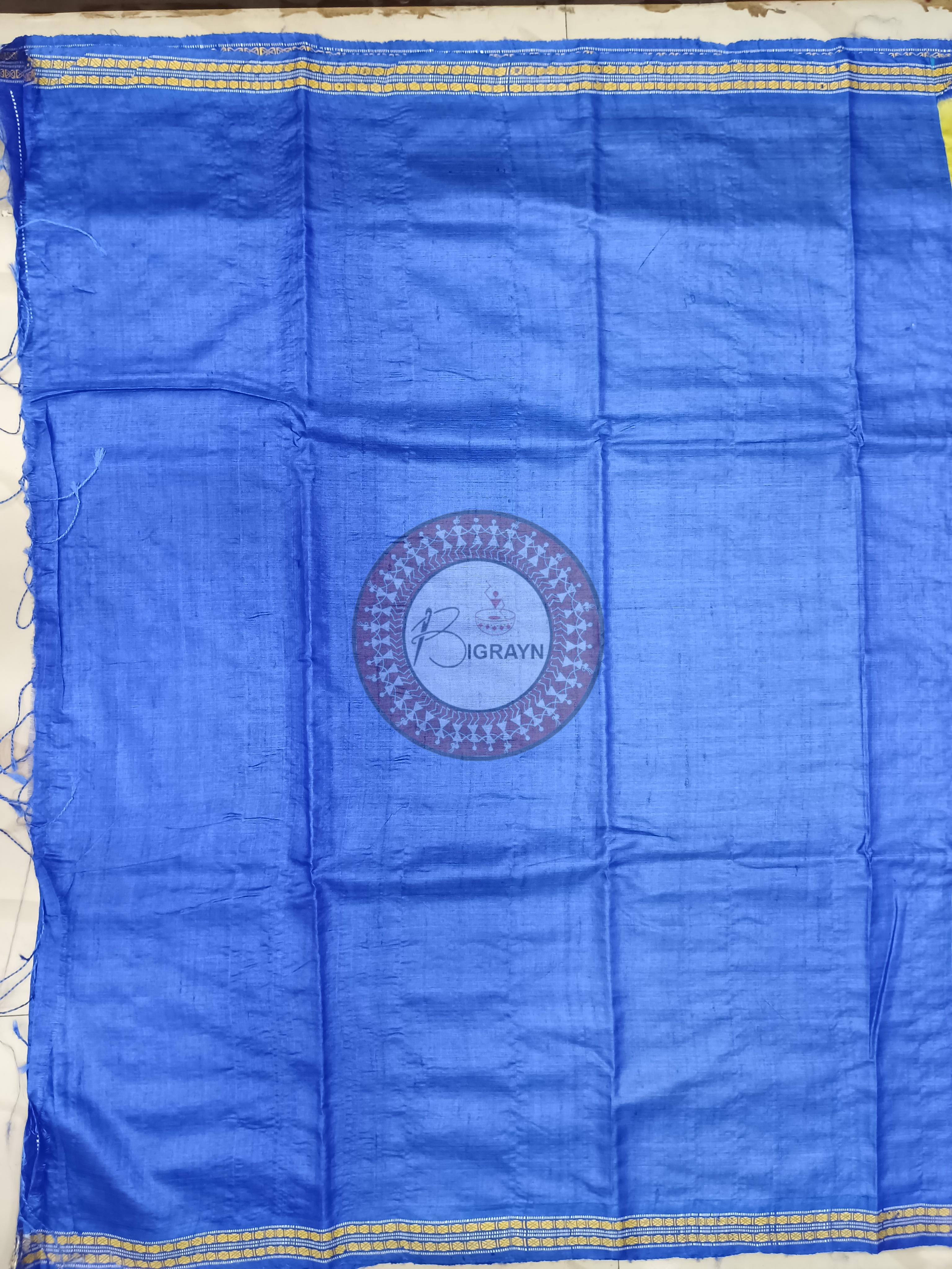 Lemon Yellow Blue Jalla Work Gopalpur Tussar Silk Saree