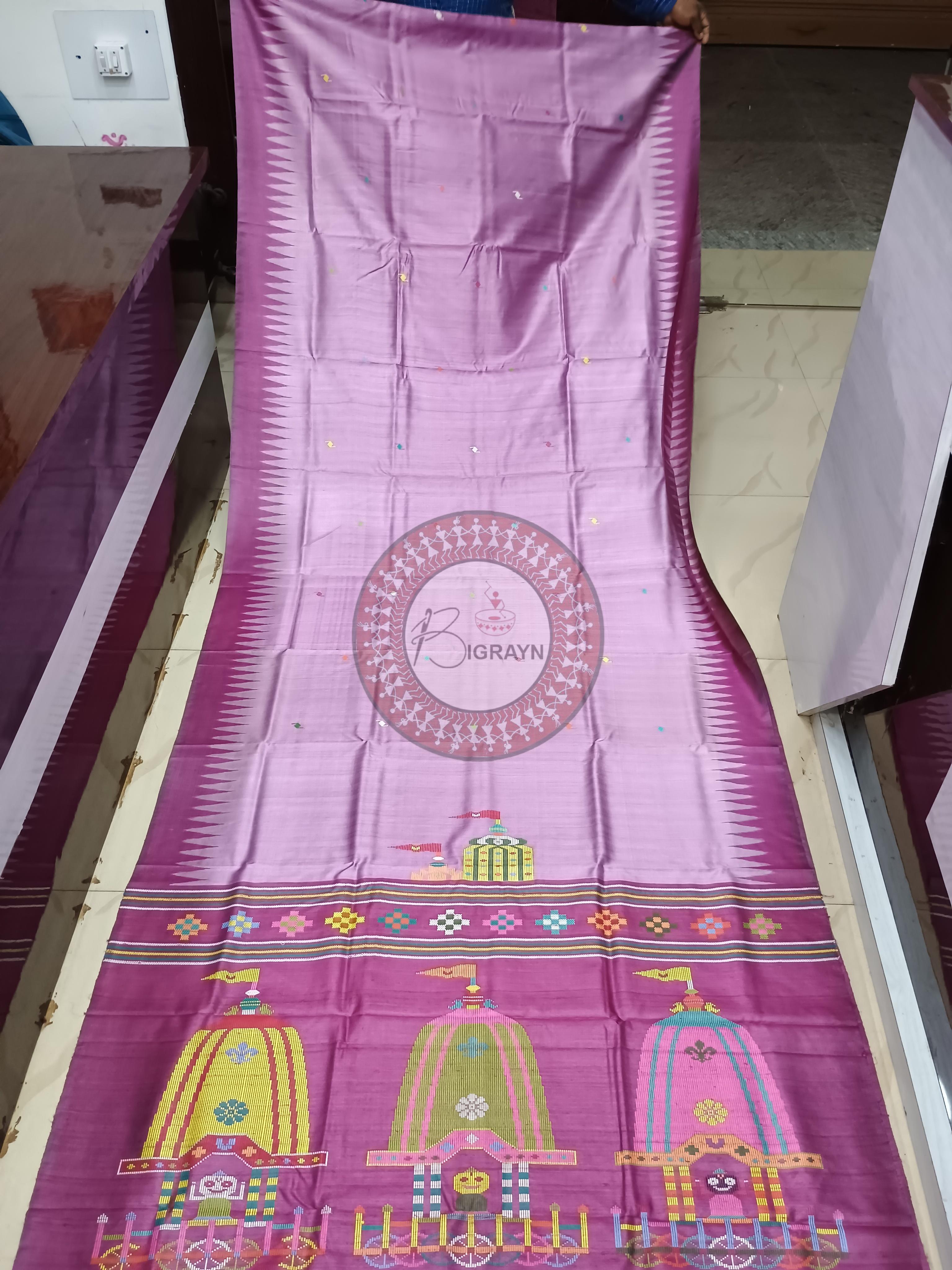 Pink Magenta Ratha Yatra Gopalpur Tussar Silk Saree