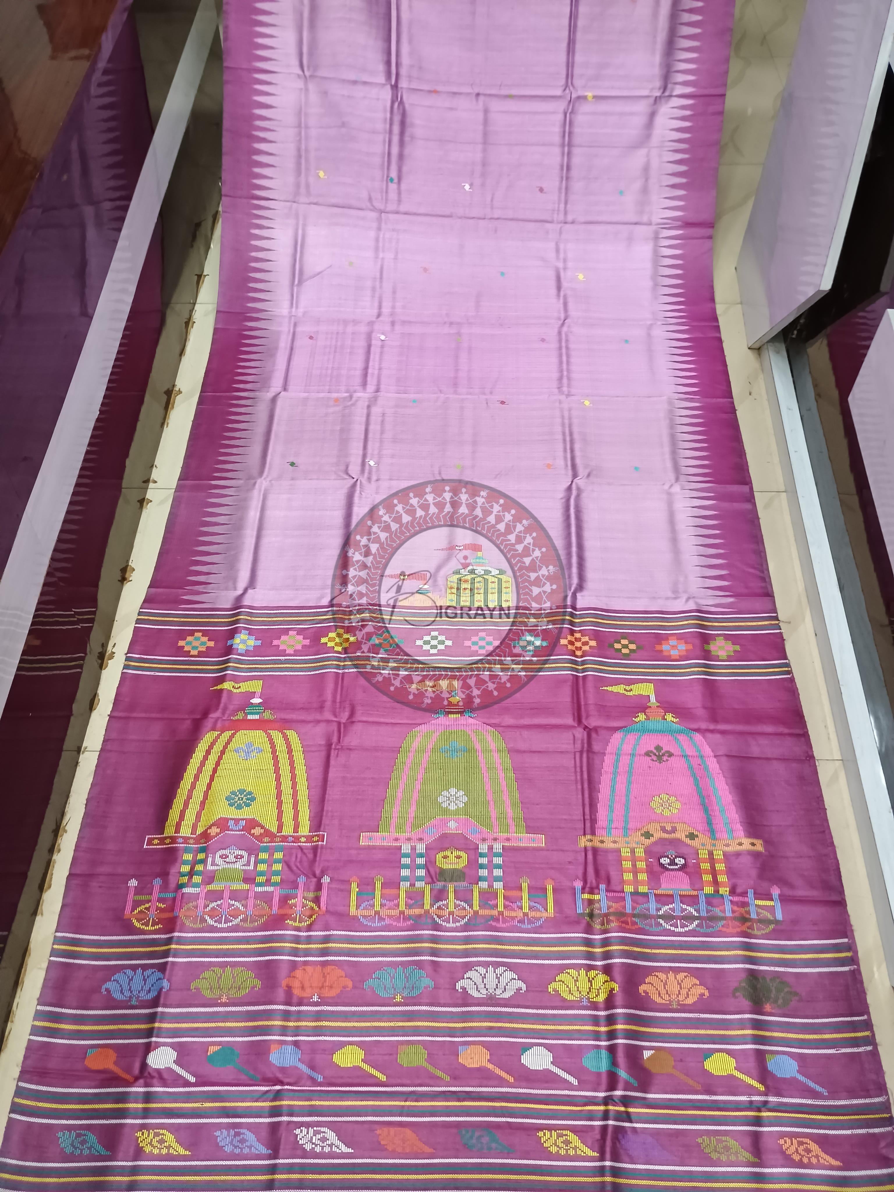 Pink Magenta Ratha Yatra Gopalpur Tussar Silk Saree