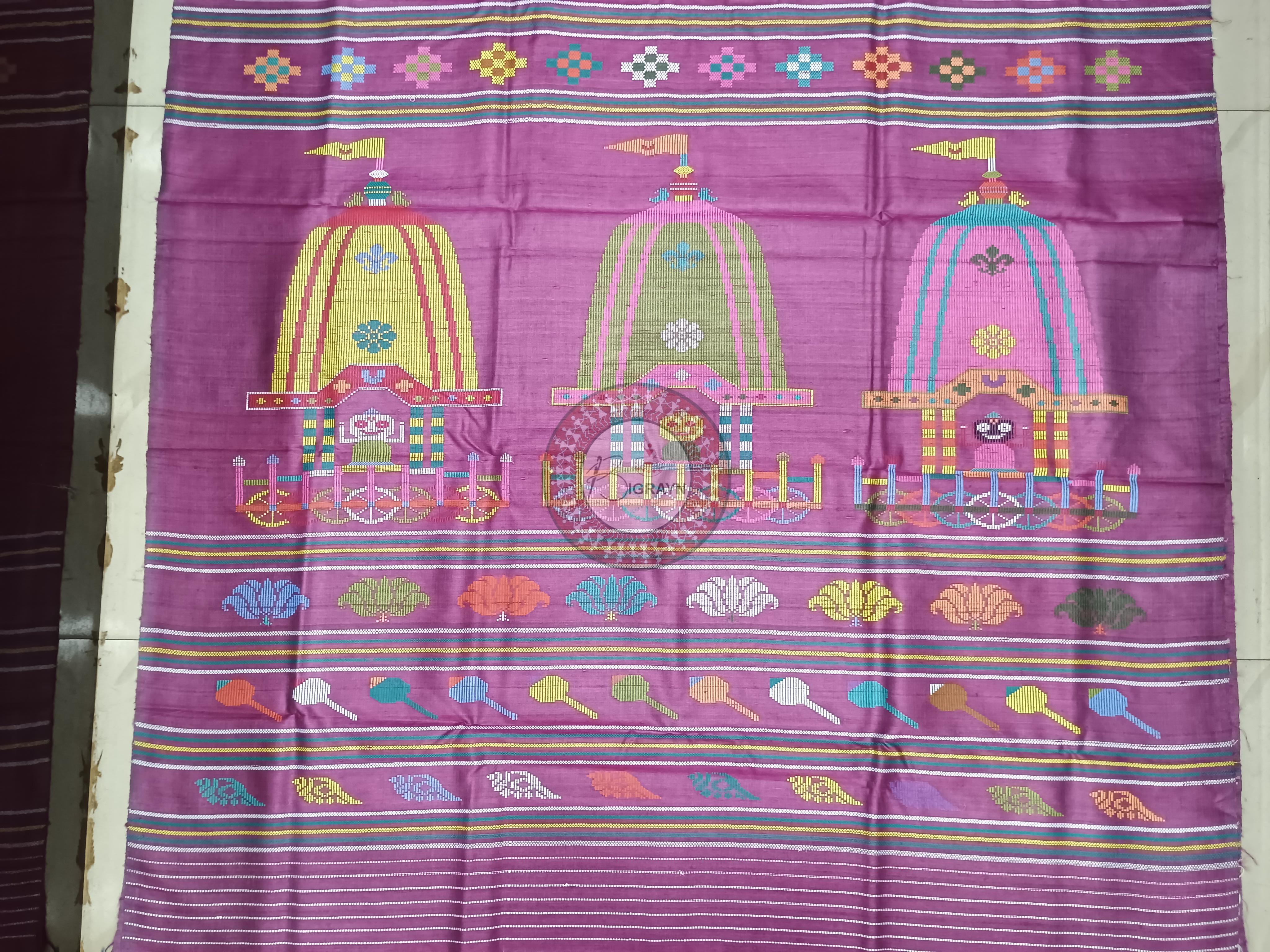 Pink Magenta Ratha Yatra Gopalpur Tussar Silk Saree
