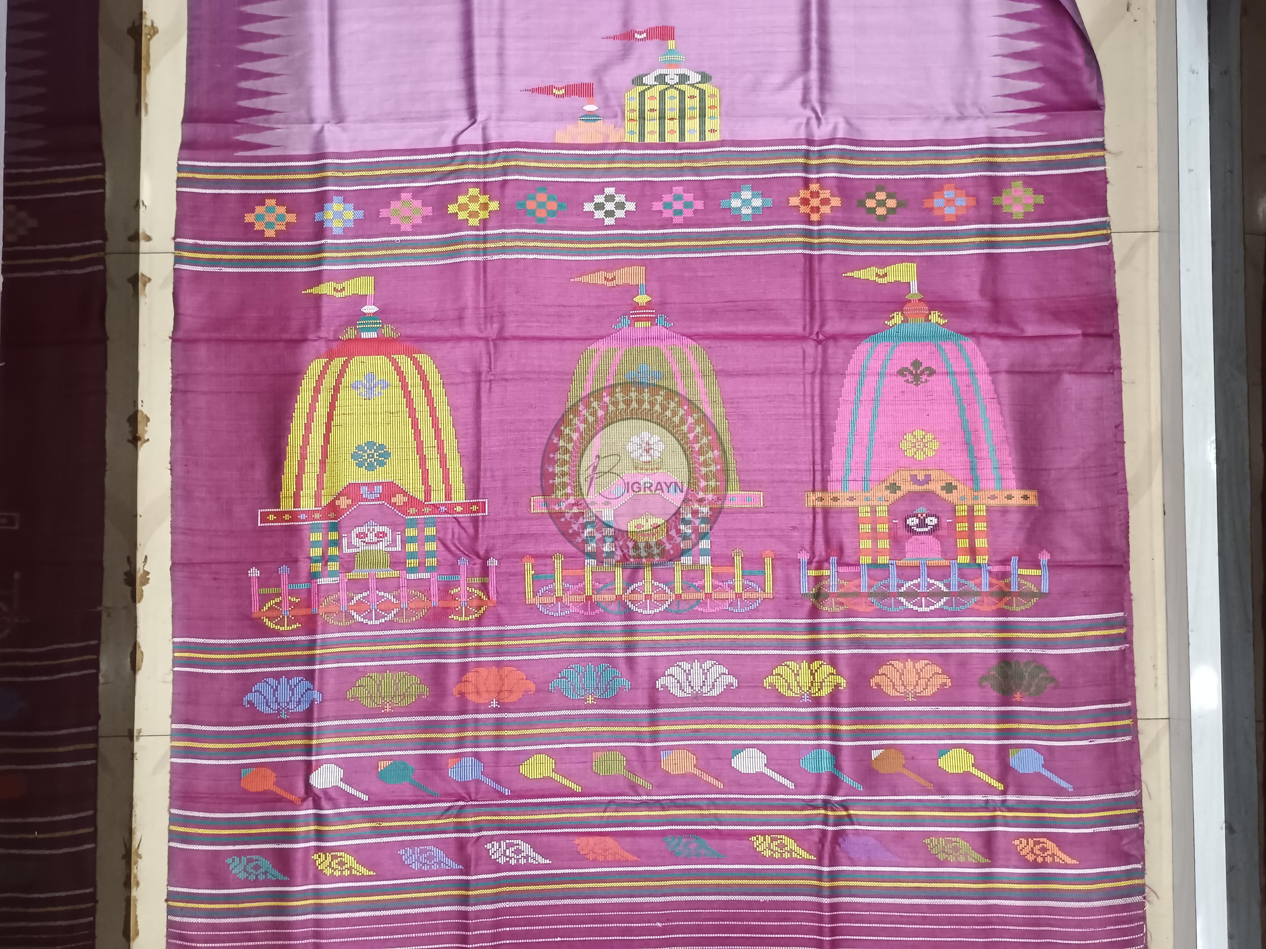 Pink Magenta Ratha Yatra Gopalpur Tussar Silk Saree