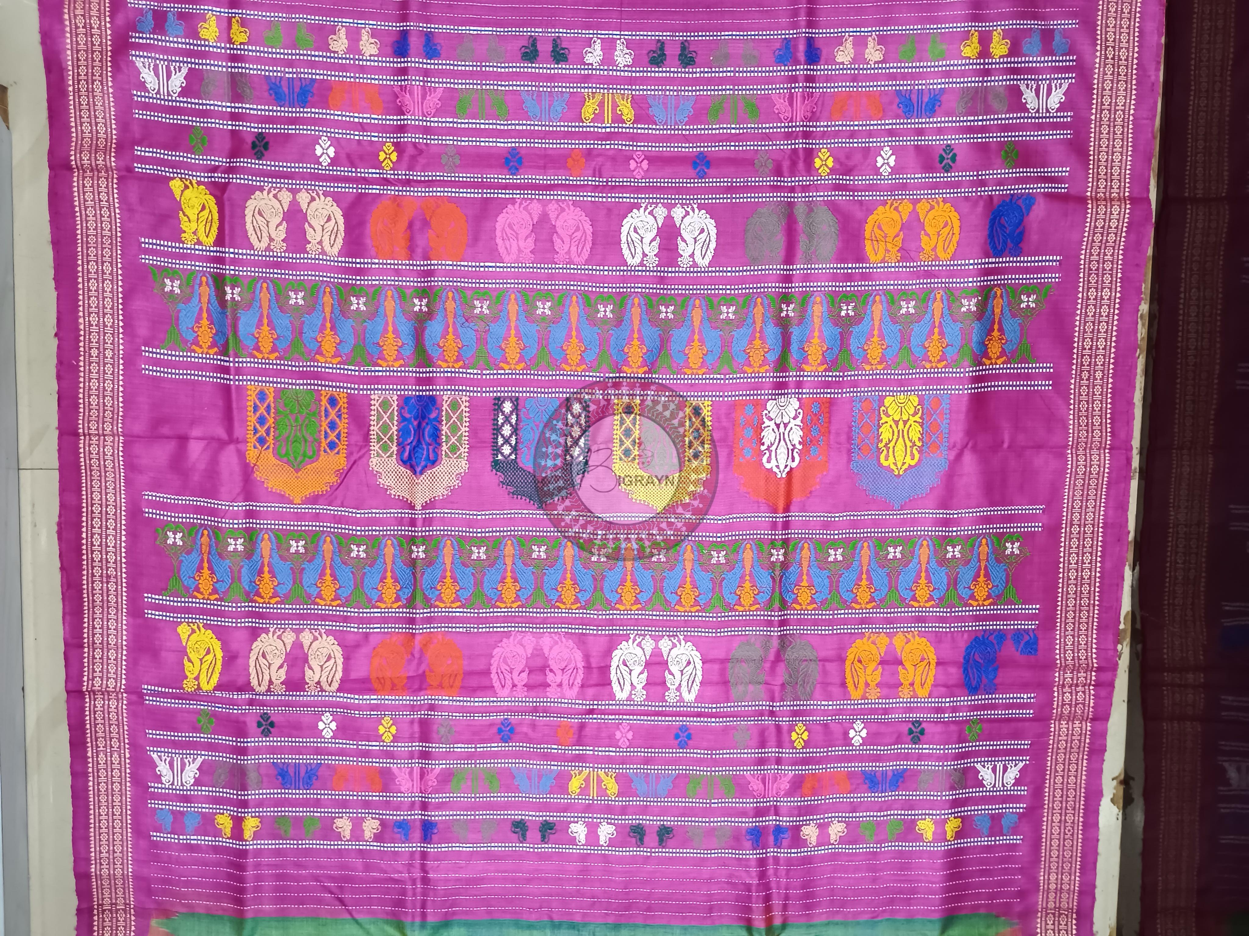 Light Green Magenta Jalla Work Dolabedi Gopalpur Tussar Silk Saree
