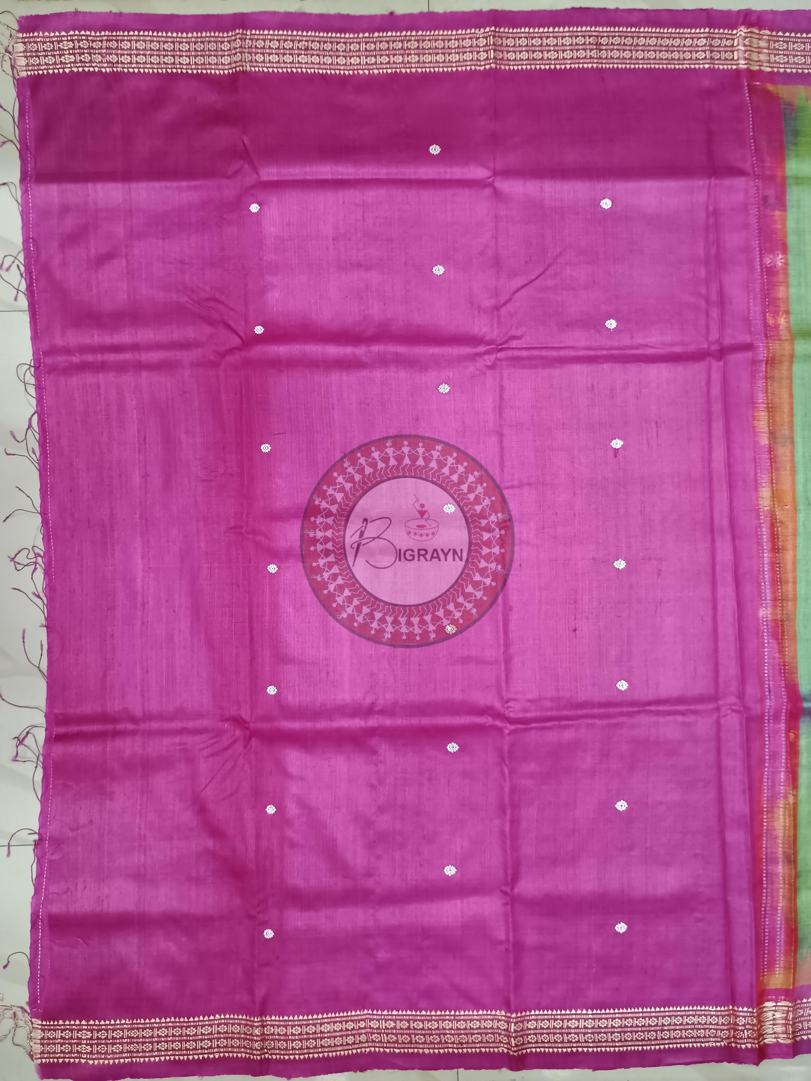 Light Green Magenta Jalla Work Dolabedi Gopalpur Tussar Silk Saree