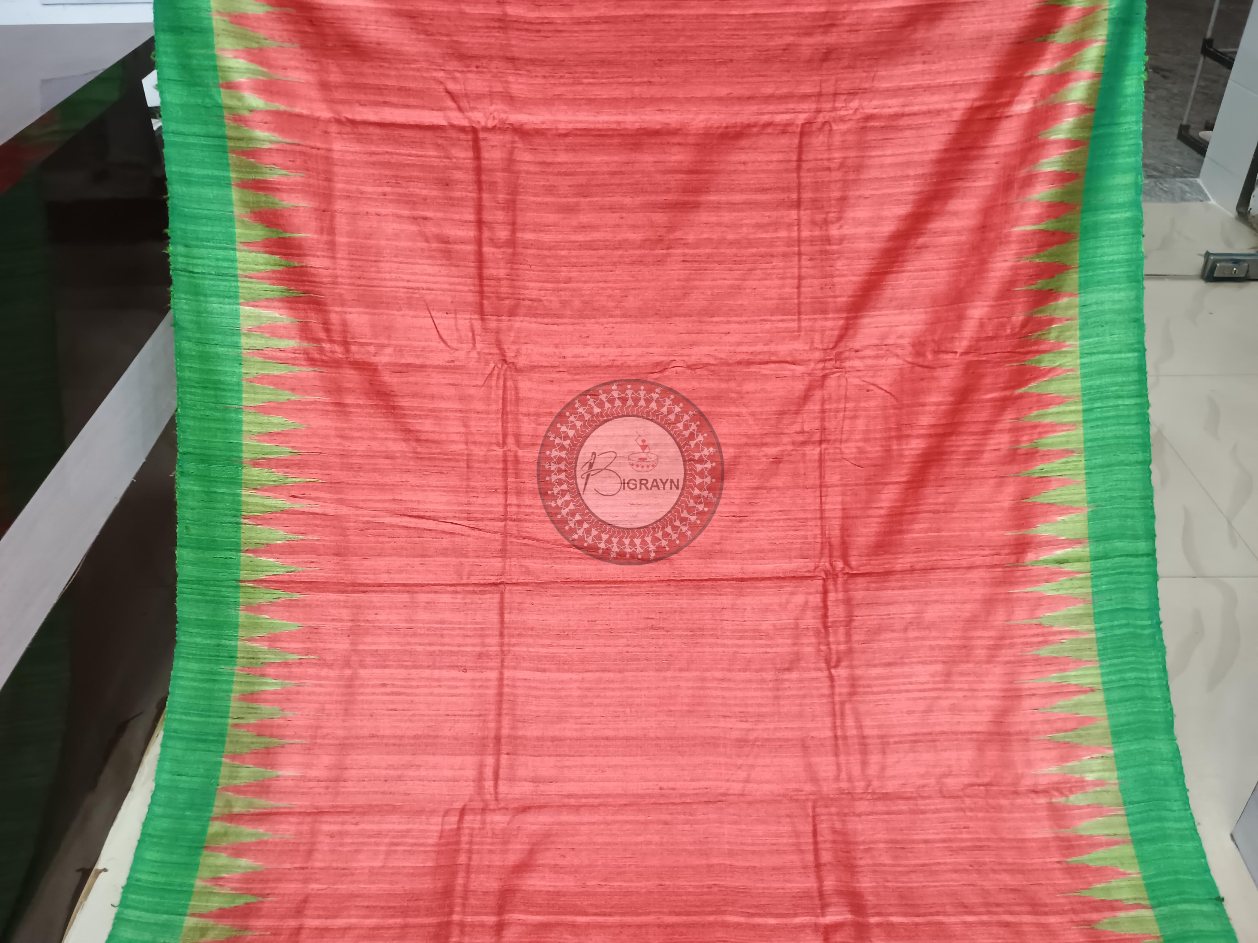 Red Green Ghichha Gopalpur Tussar Silk Saree