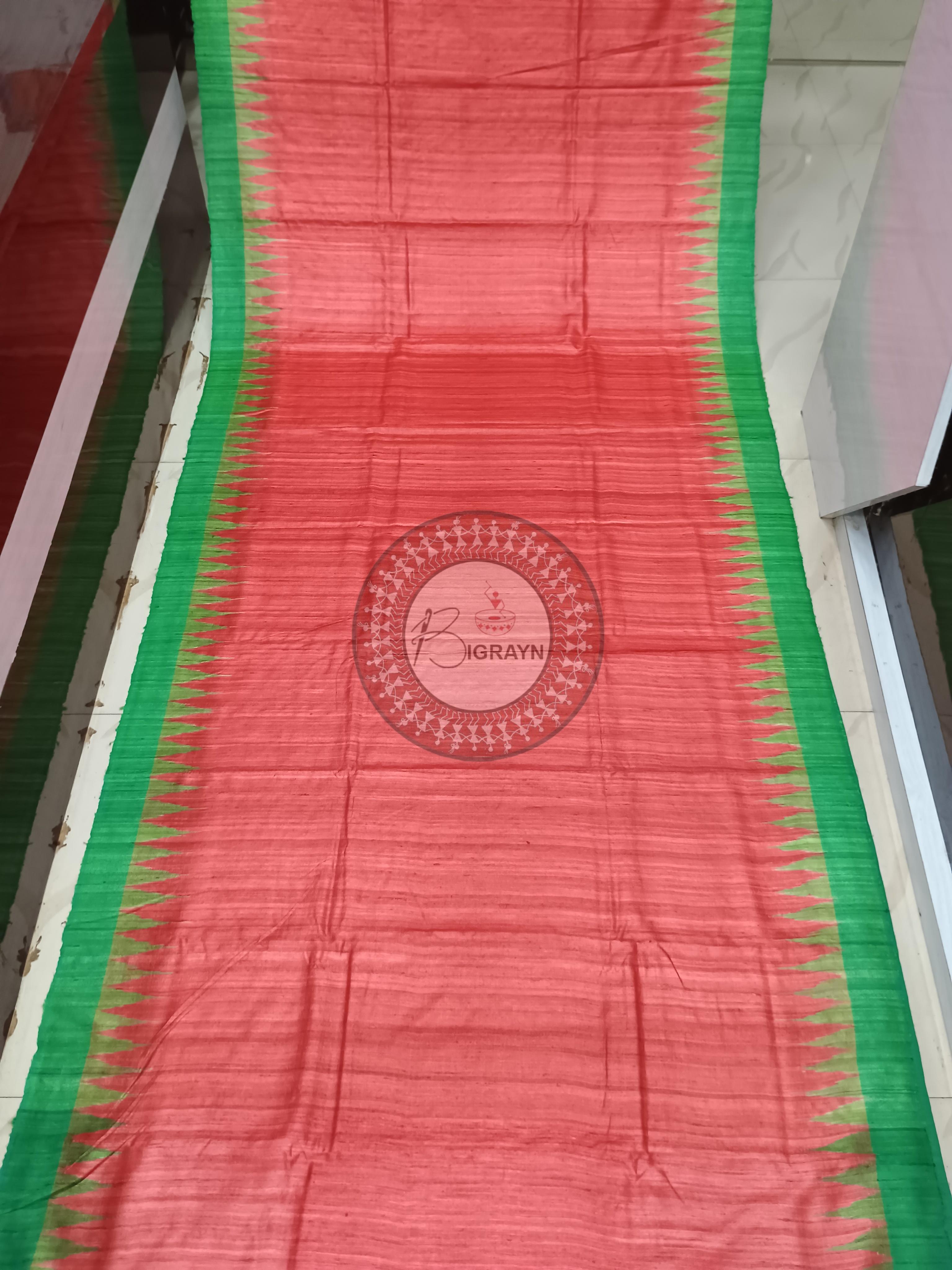 Red Green Ghichha Gopalpur Tussar Silk Saree