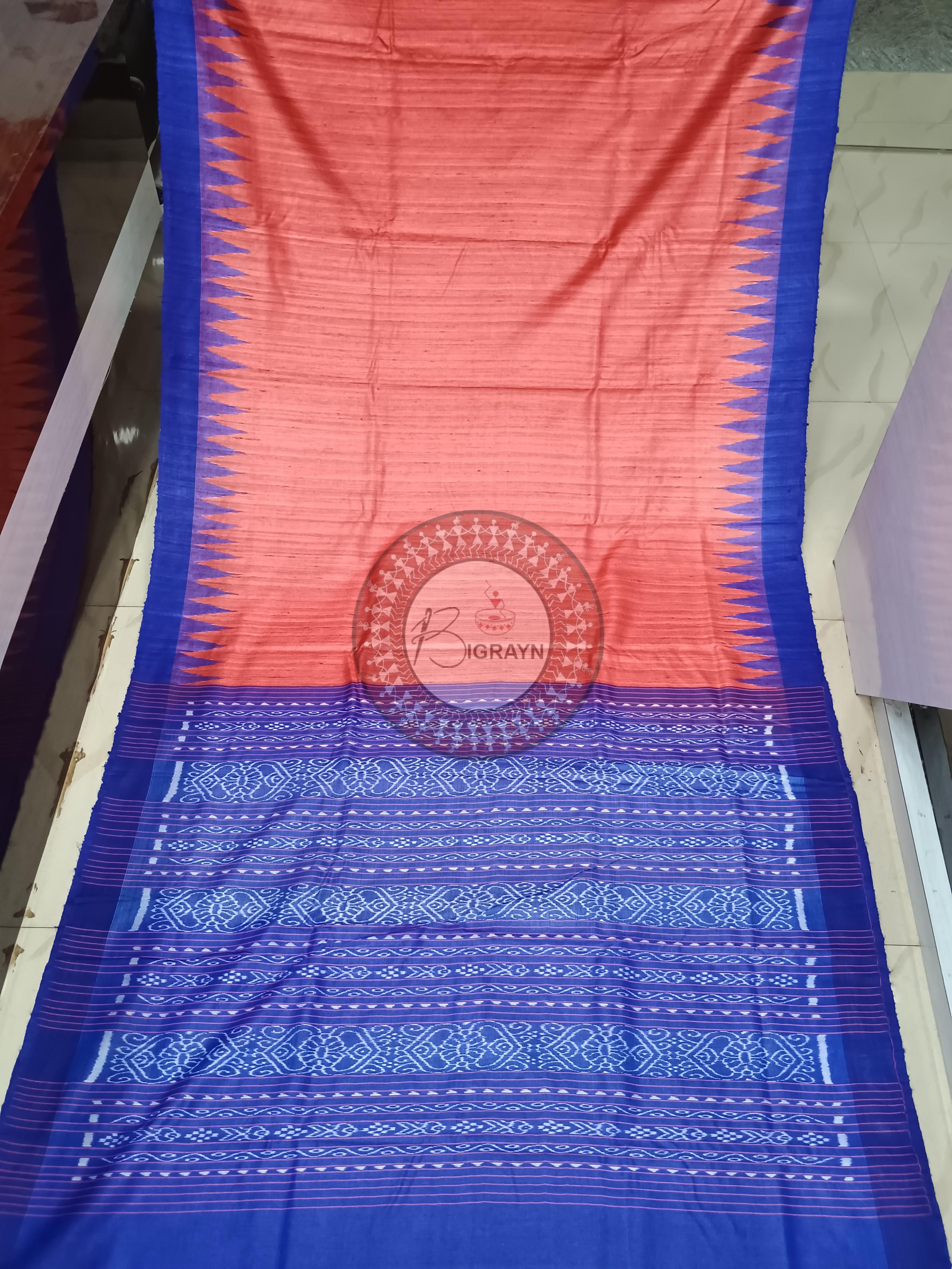 Maroon Blue Ghichha Gopalpur Tussar Silk Saree