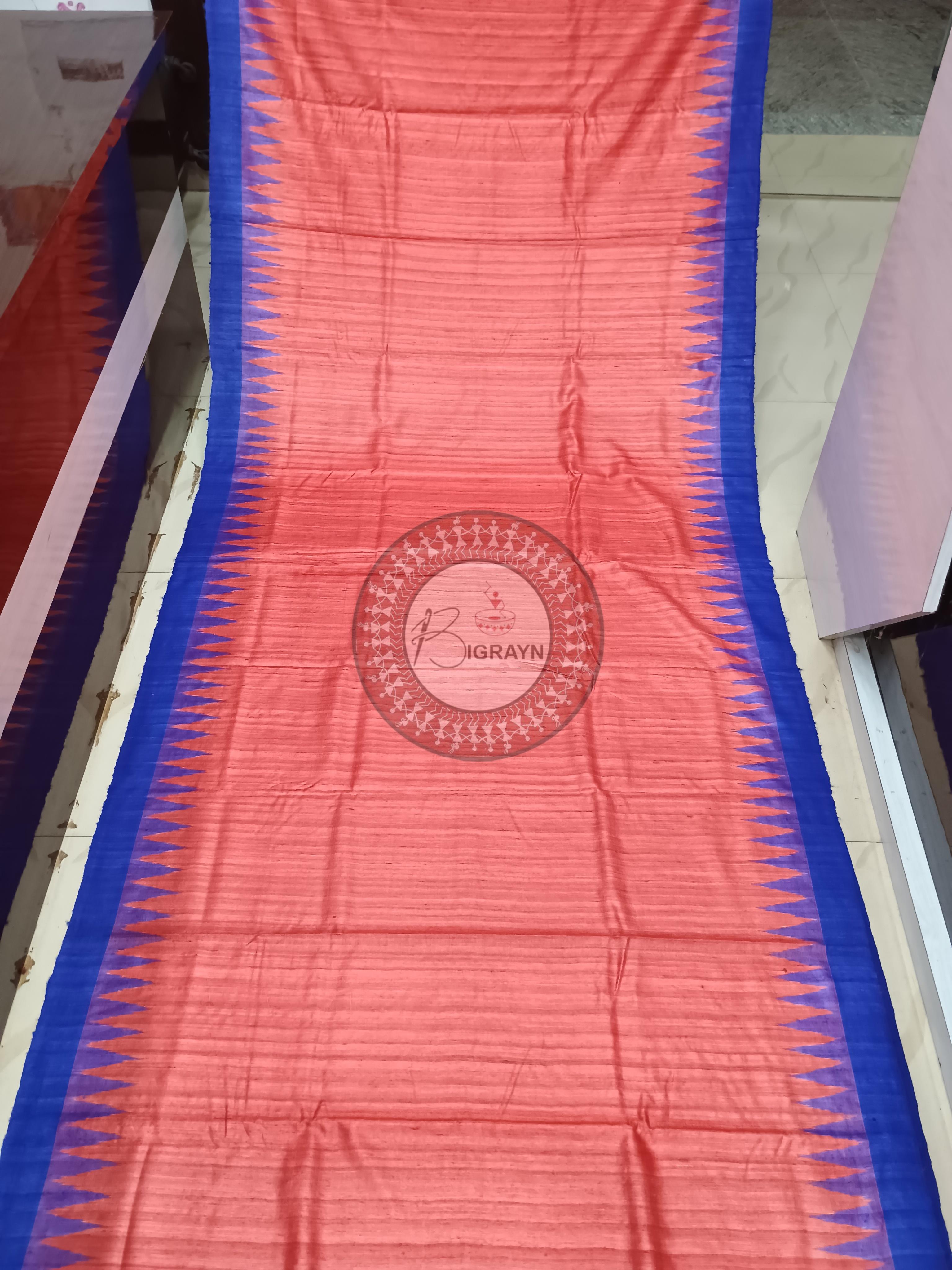 Maroon Blue Ghichha Gopalpur Tussar Silk Saree