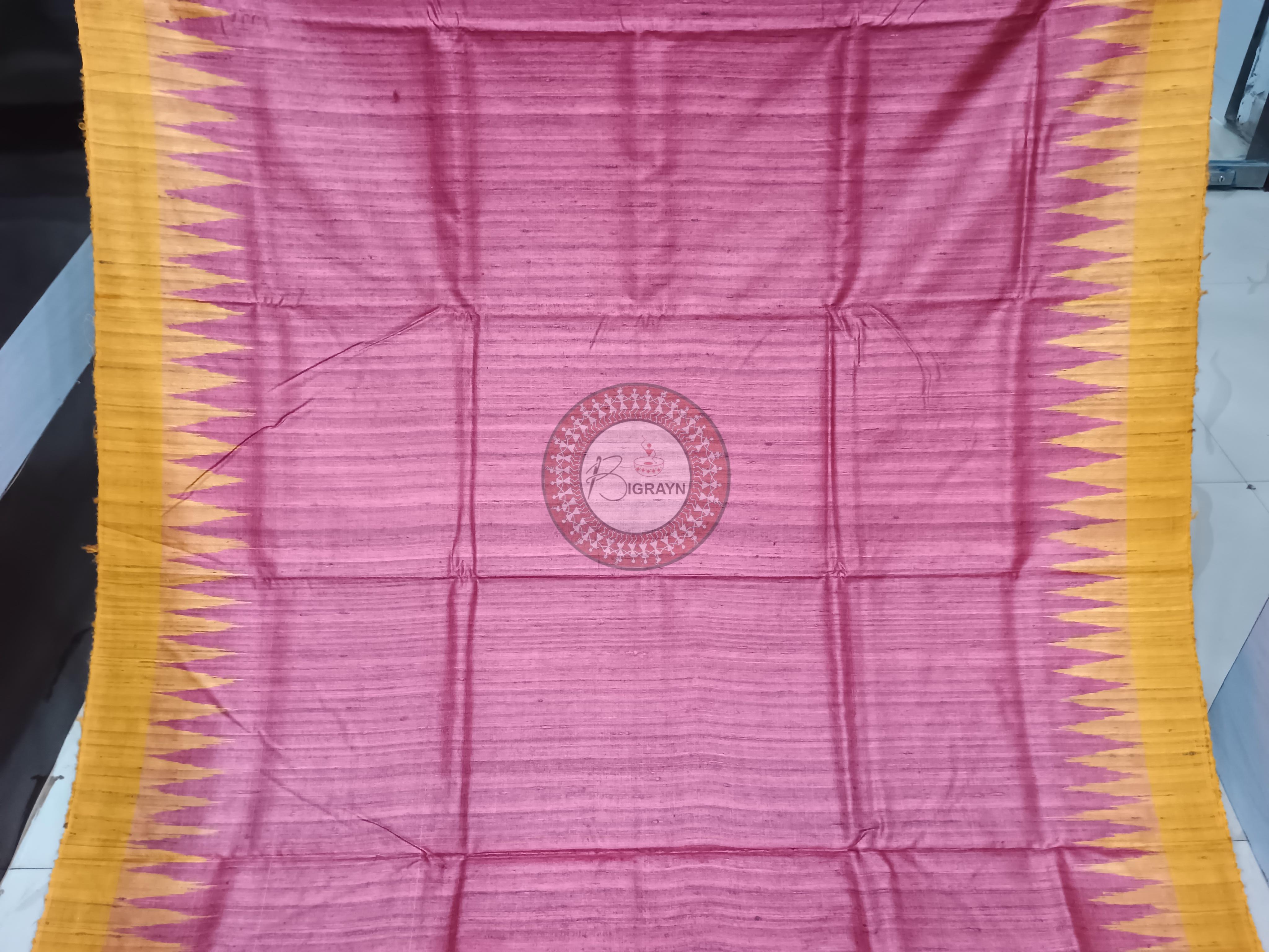 Maroon Yellow Ghichha Gopalpur Tussar Silk Saree