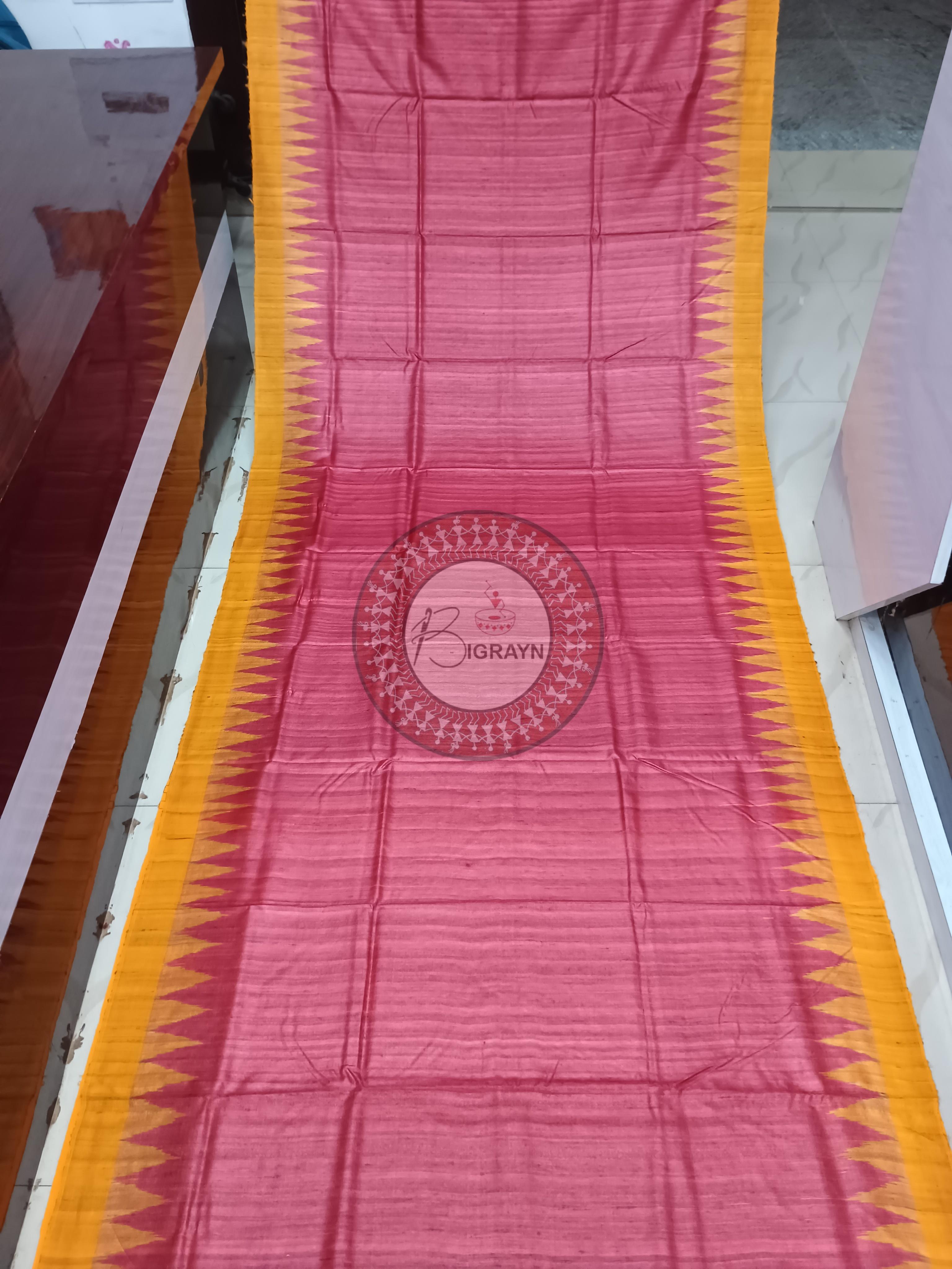 Maroon Yellow Ghichha Gopalpur Tussar Silk Saree