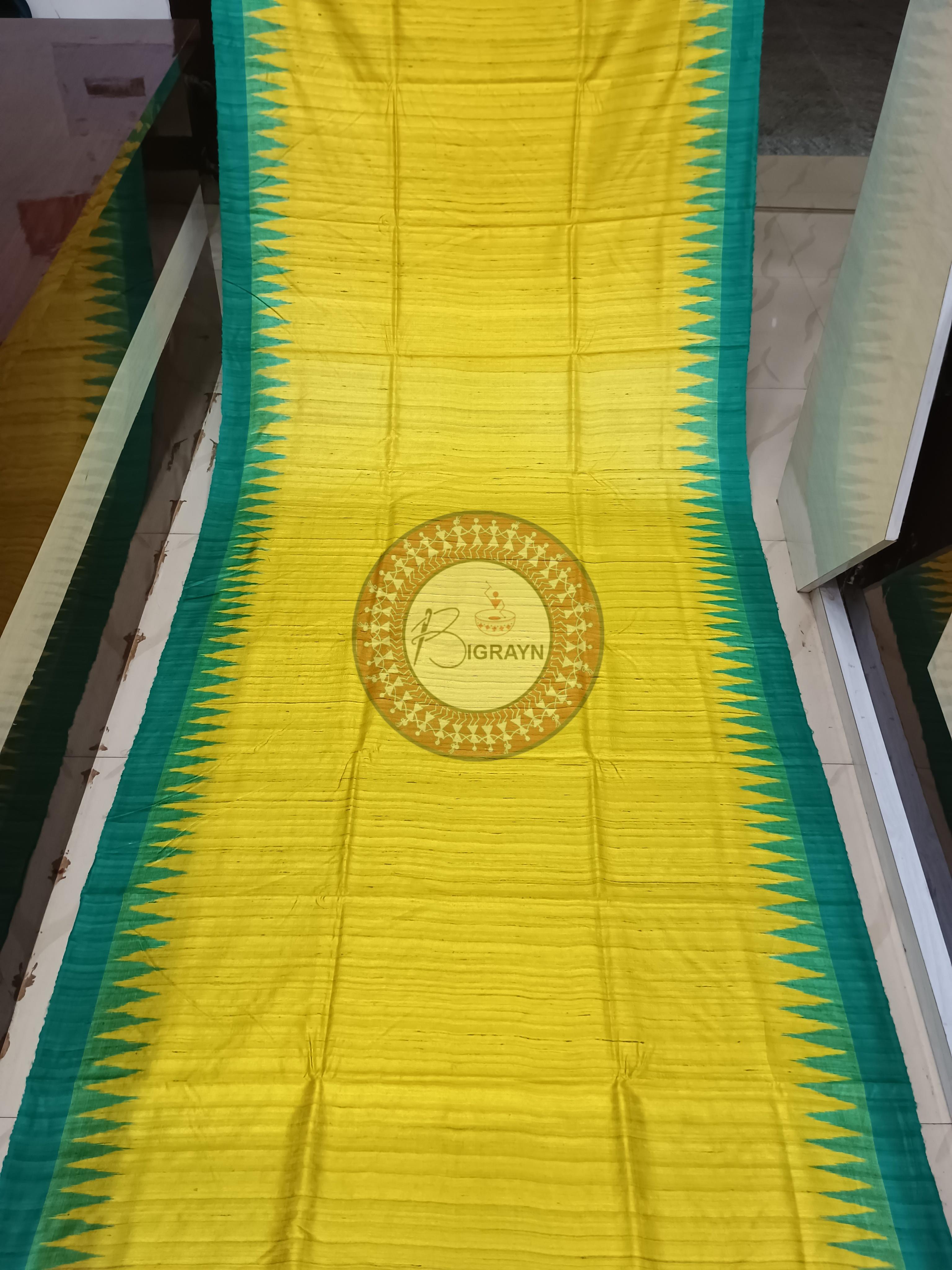 Yellow Green Ghichha Gopalpur Tussar Silk Saree