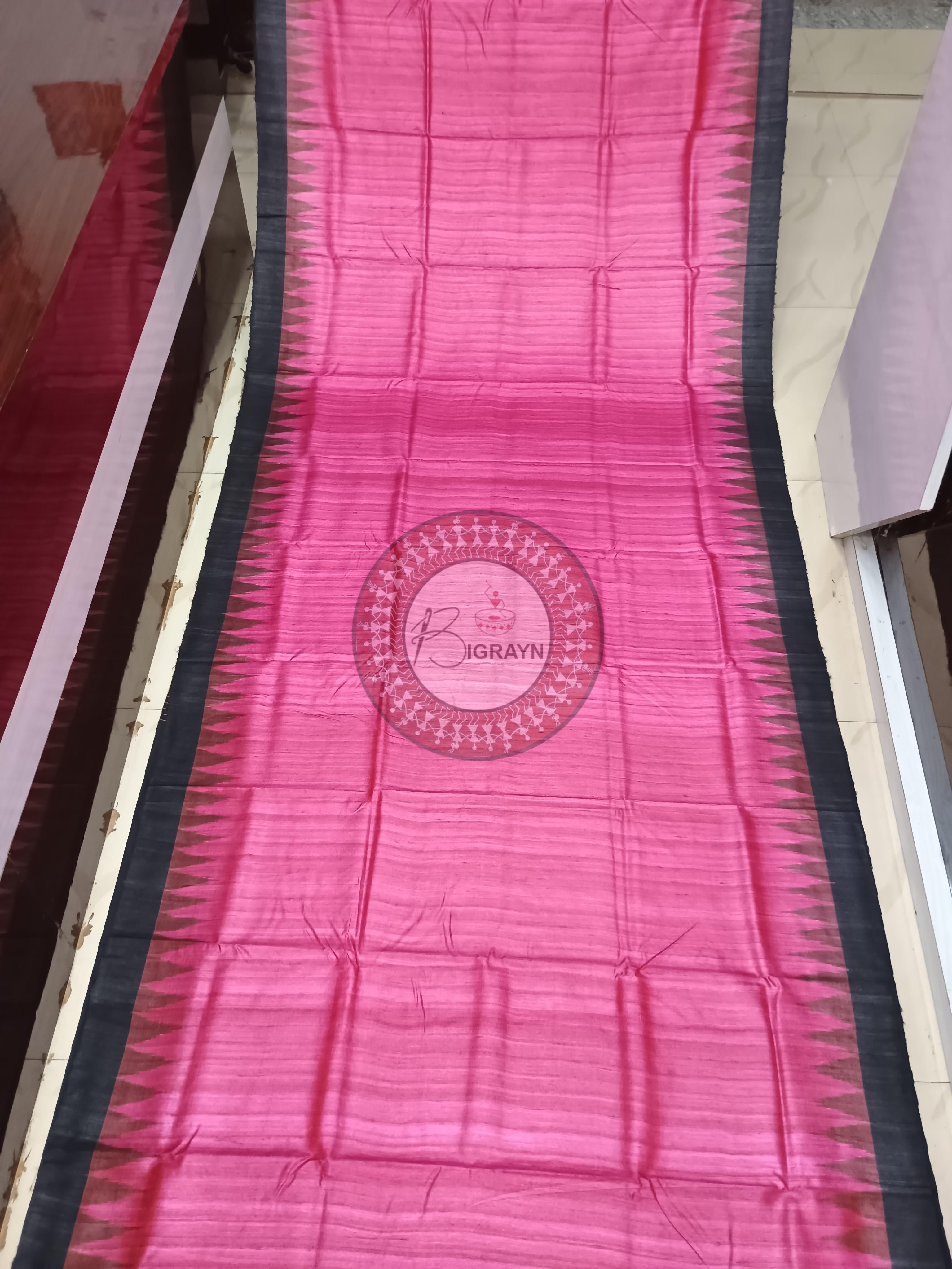 Pink Black Ghichha Gopalpur Tussar Silk Saree