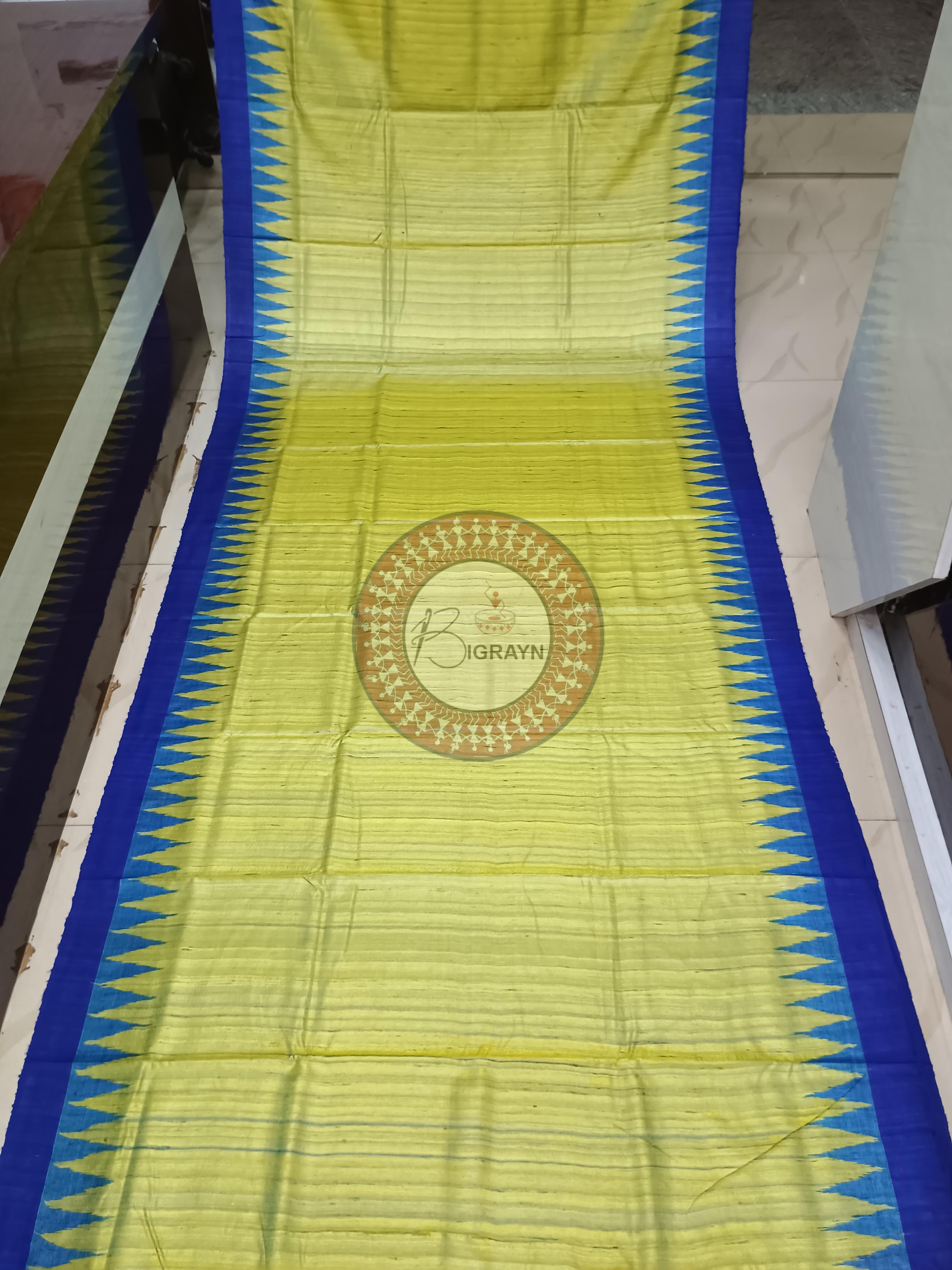 Yellow Blue Ghichha Gopalpur Tussar Silk Saree
