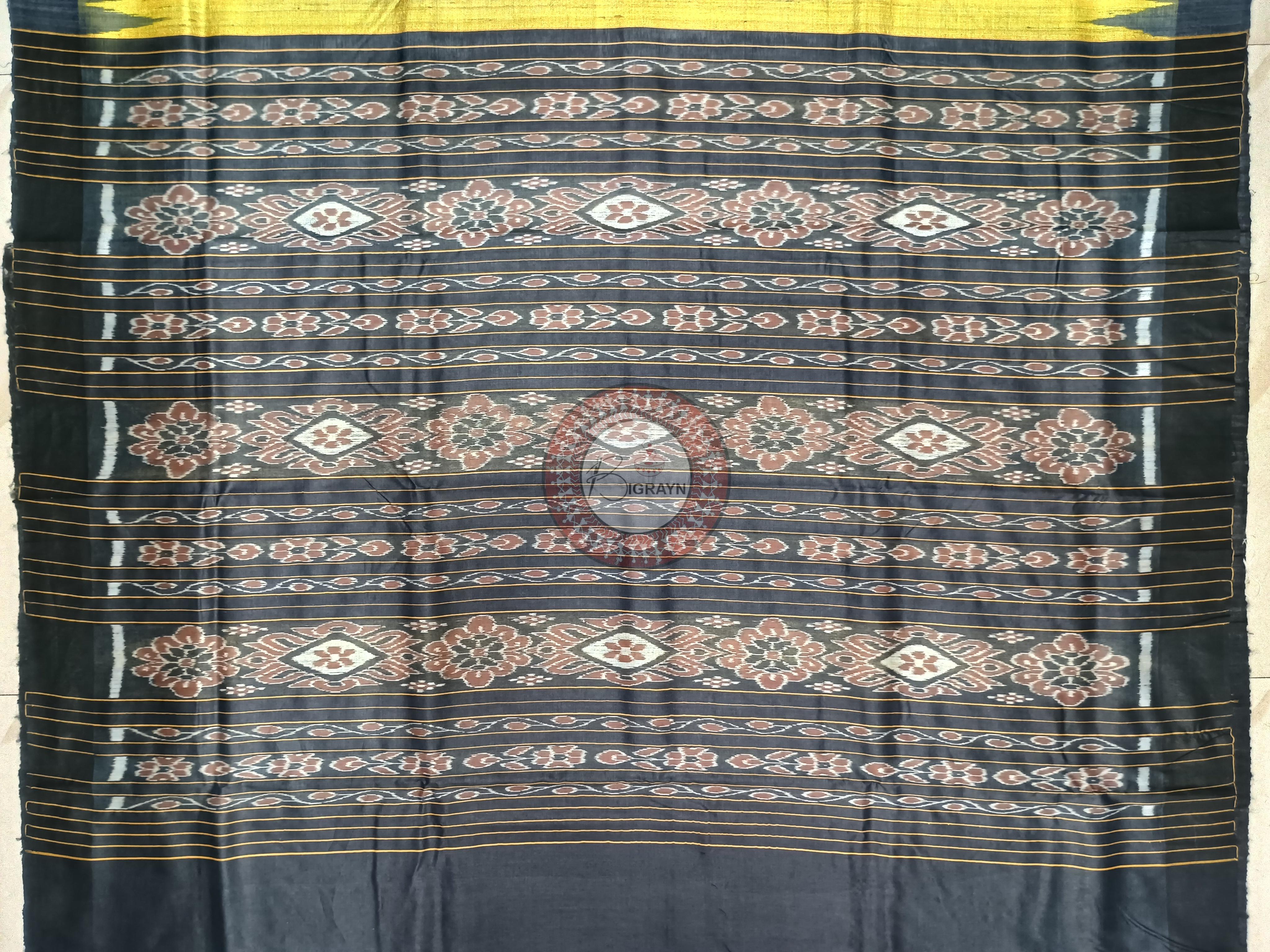 Yellow Black Ghichha Gopalpur Tussar Silk Saree