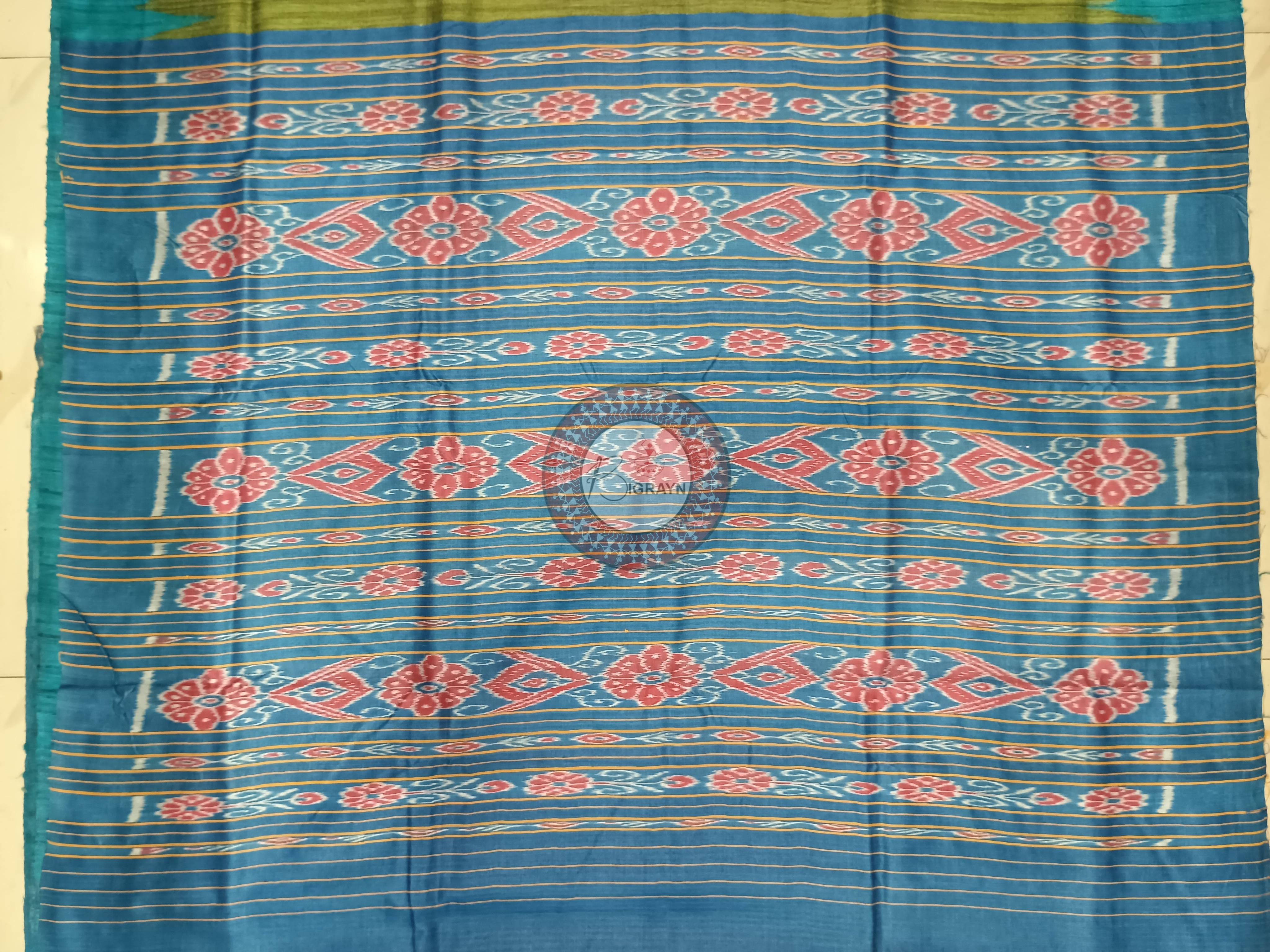 Mehendi Green Copper Sulphate Ghichha Gopalpur Tussar Silk Saree