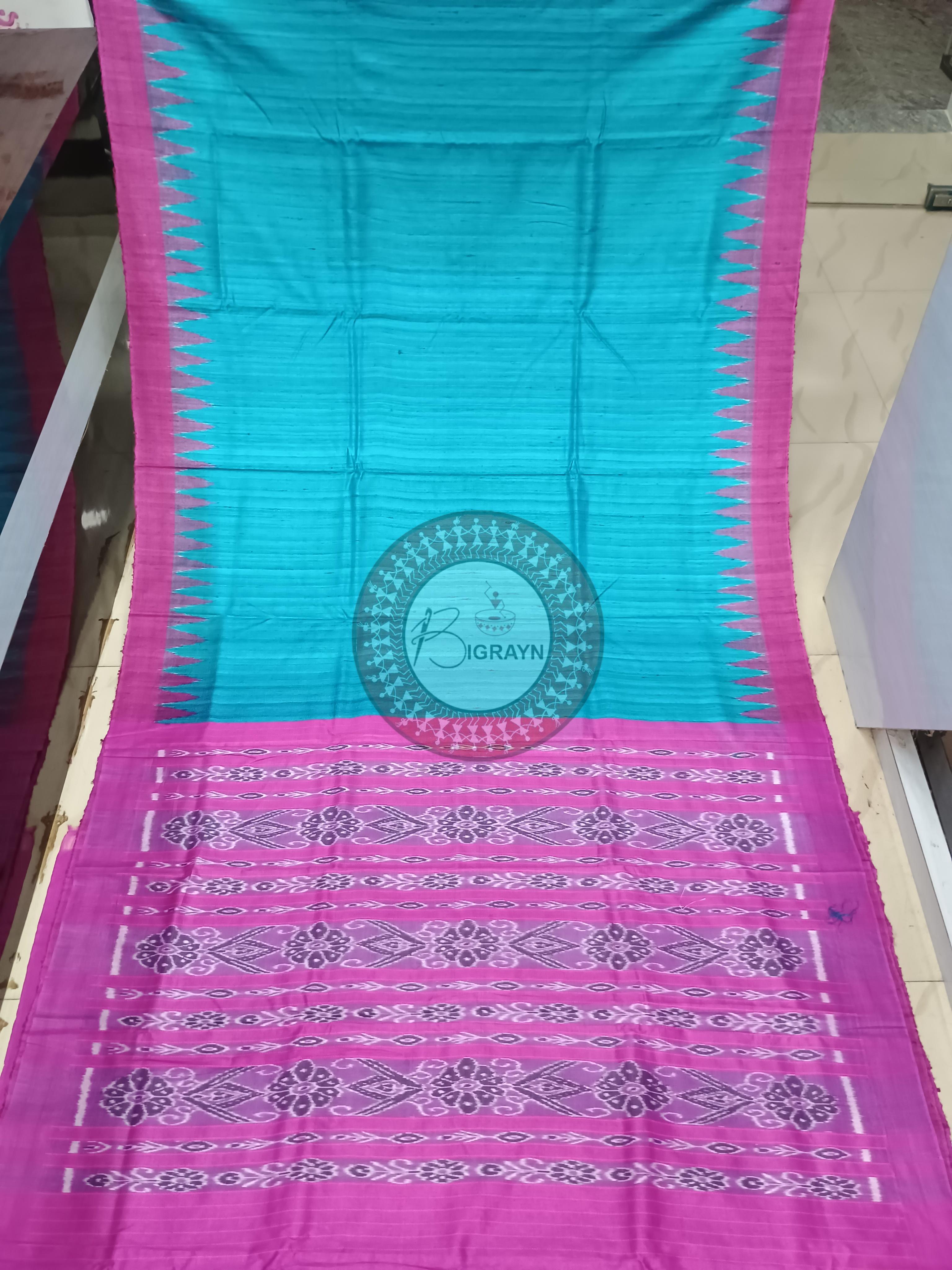 Turquoise Magenta Ghichha Gopalpur Tussar Silk Saree
