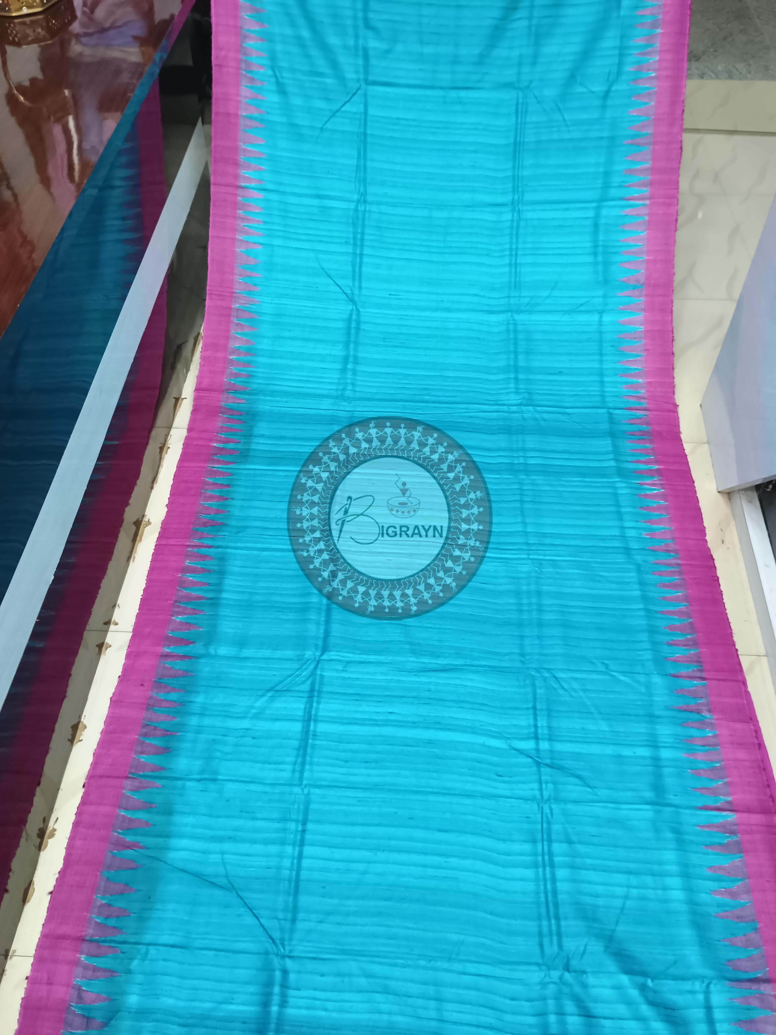 Turquoise Magenta Ghichha Gopalpur Tussar Silk Saree