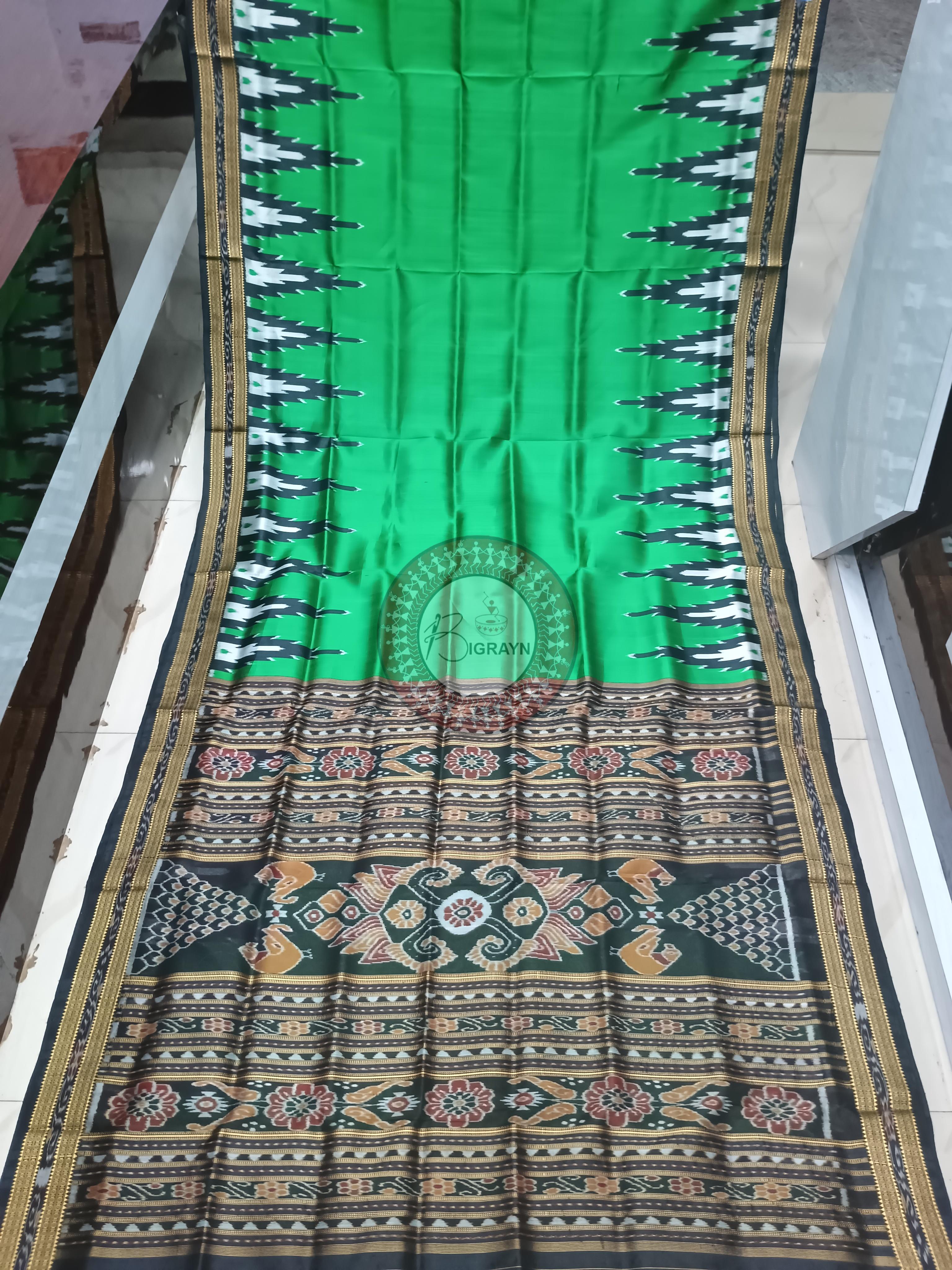 Green Black Buti Kumbha Khandua Silk Saree
