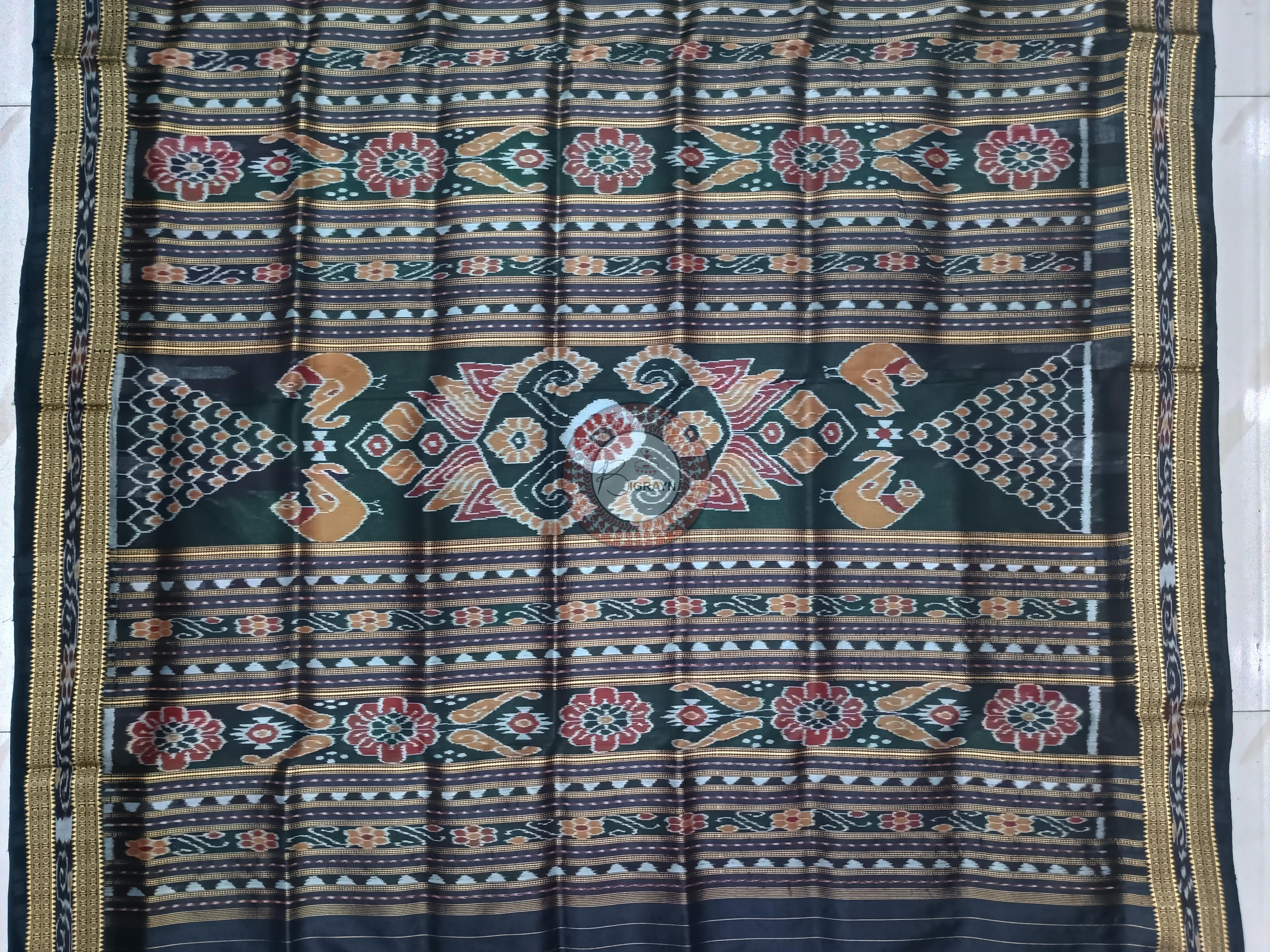 Green Black Buti Kumbha Khandua Silk Saree