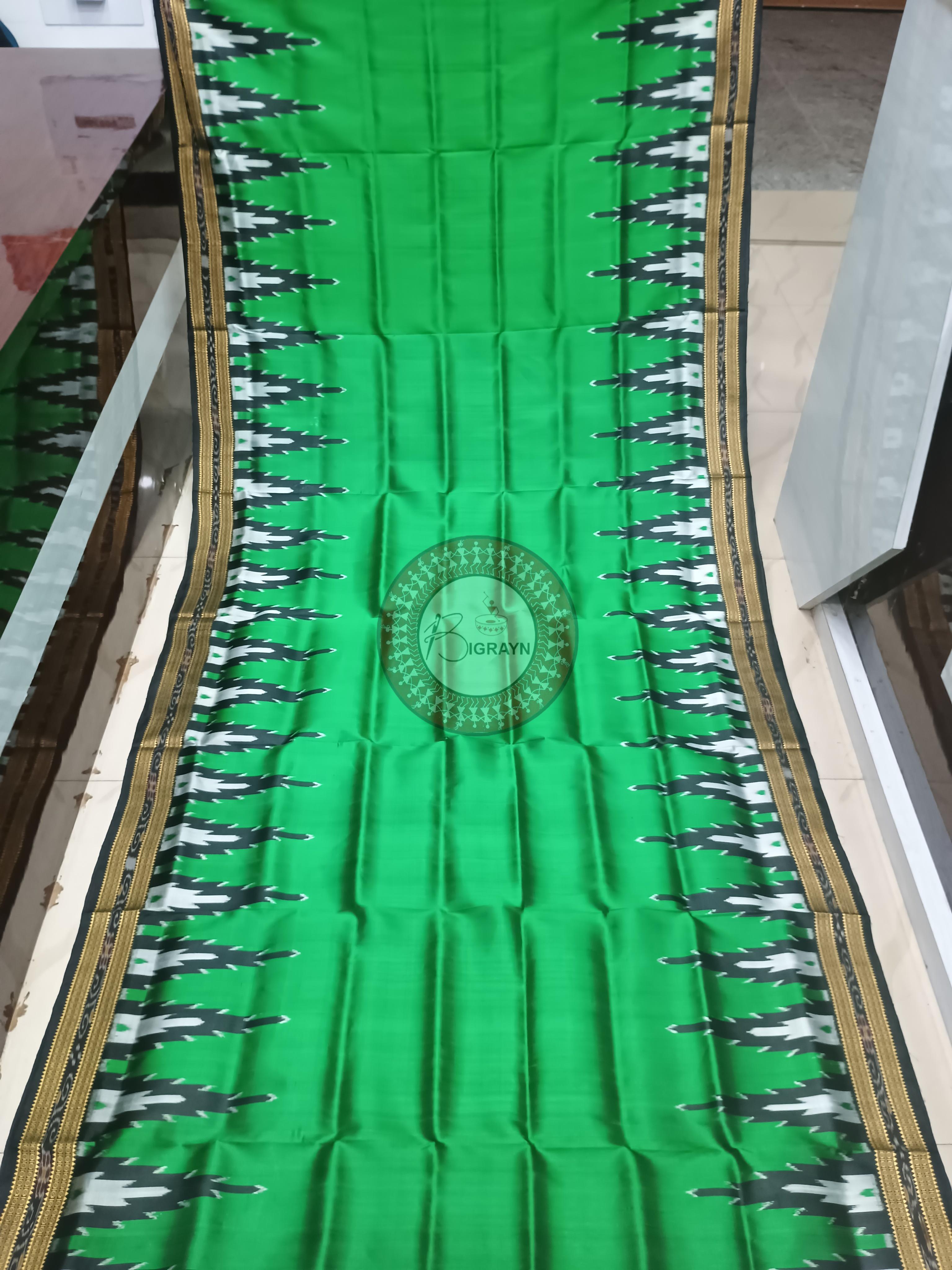 Green Black Buti Kumbha Khandua Silk Saree