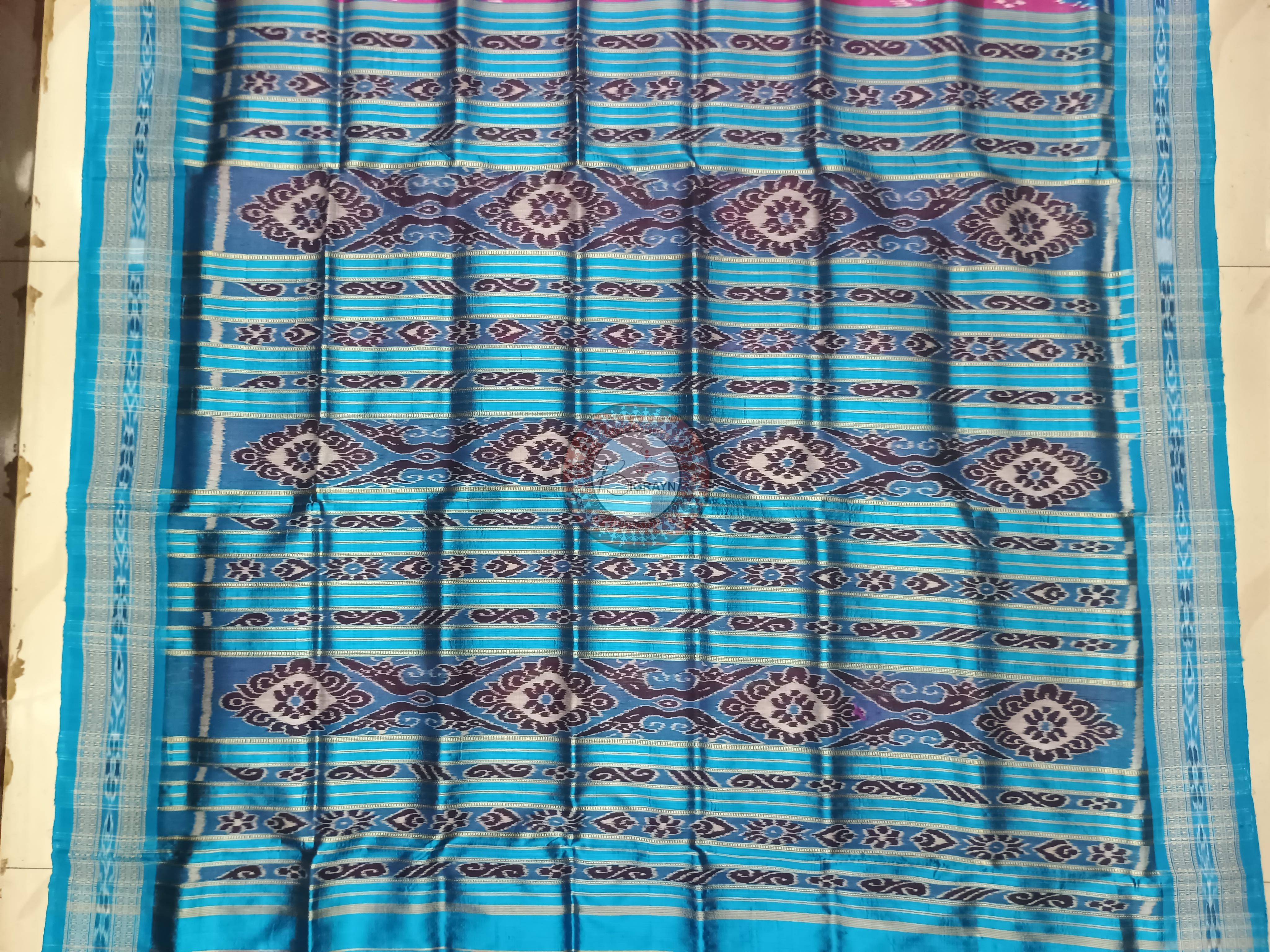 Magenta Copper Sulphate Mayura Chandrika Khandua Silk Saree