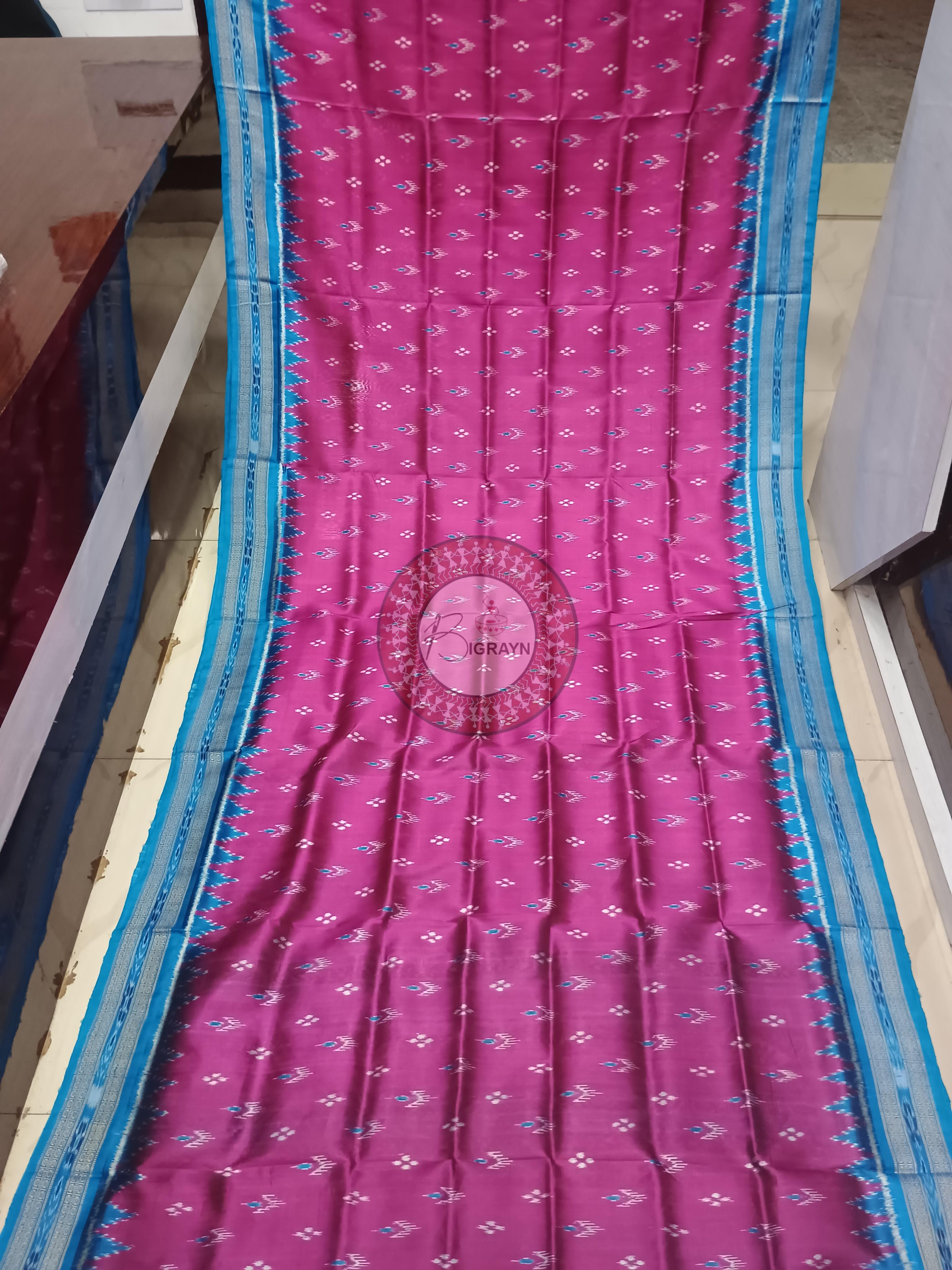 Magenta Copper Sulphate Mayura Chandrika Khandua Silk Saree