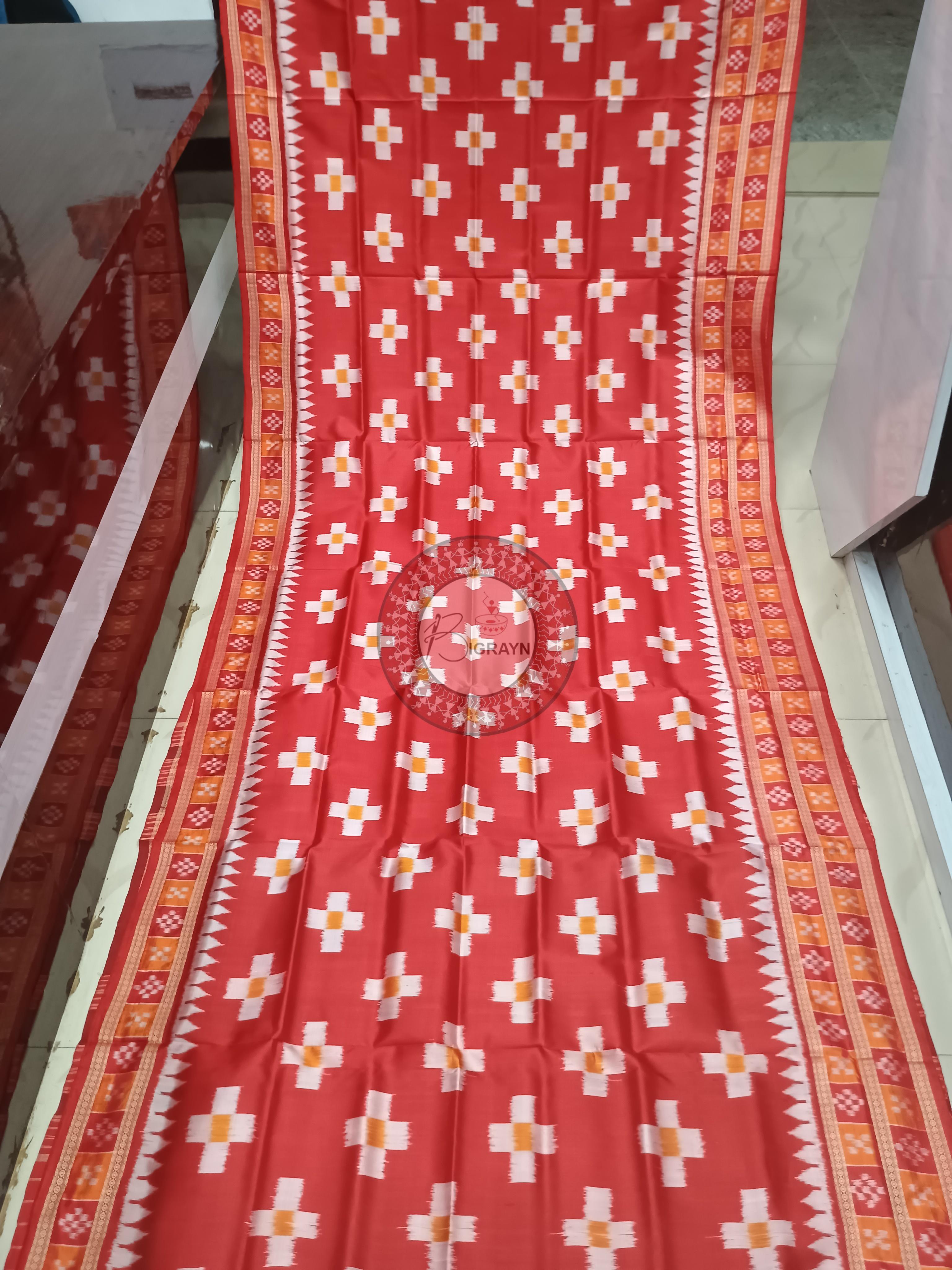 Red Cross Pasapali Khandua Silk Saree