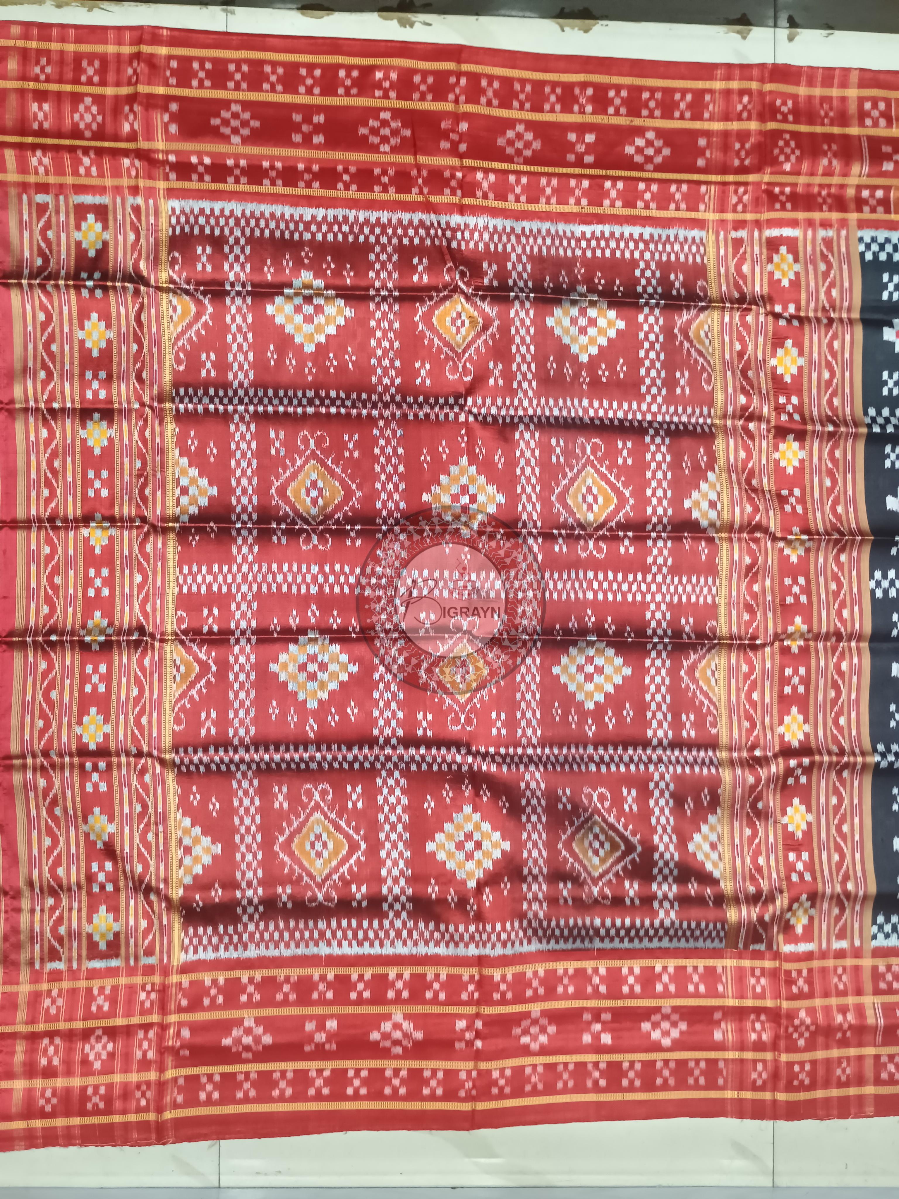 Red Black 3D Pasapali Khandua Silk Saree