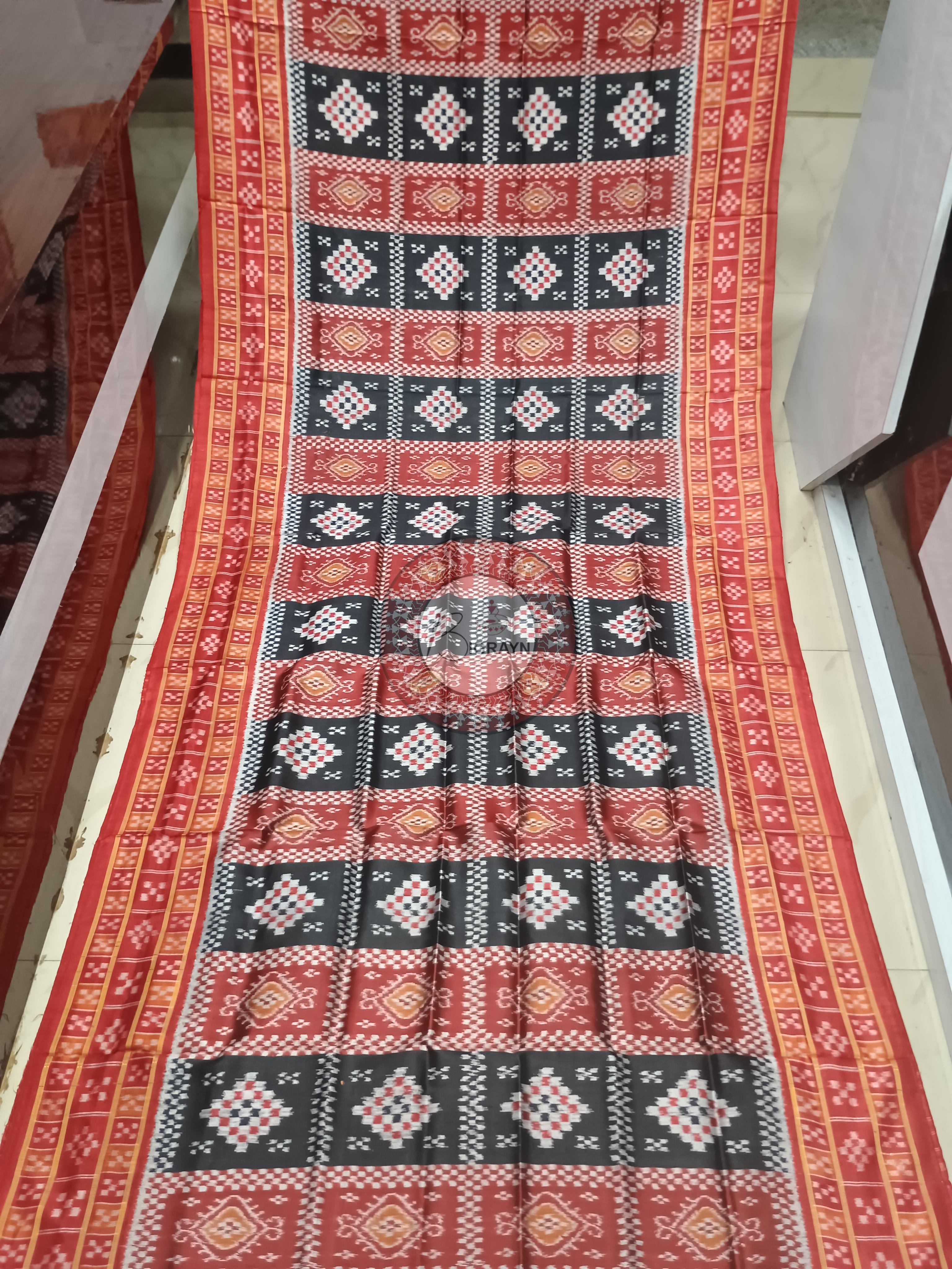 Red Black 3D Pasapali Khandua Silk Saree