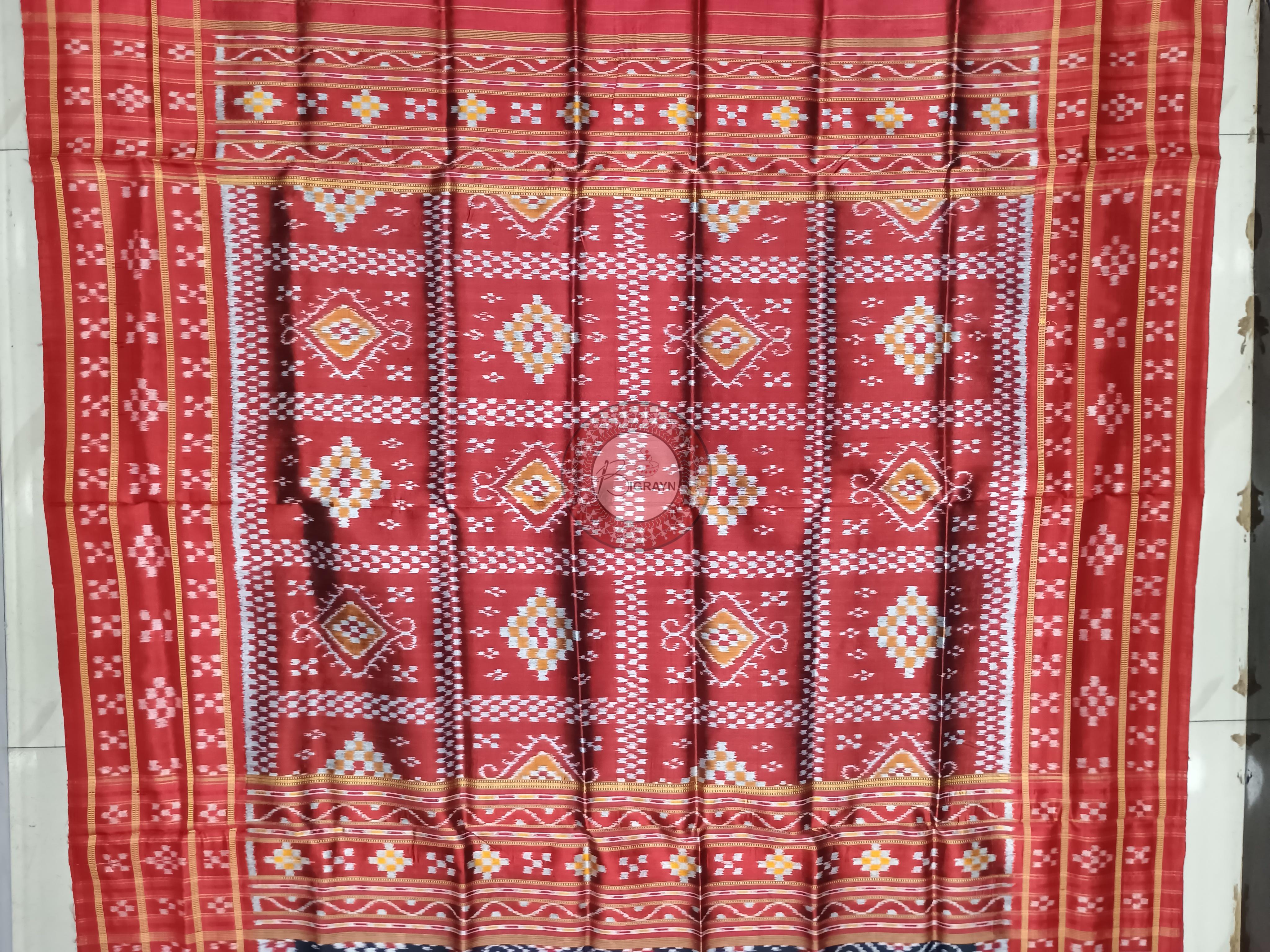 Black Red 3D Pasapali Khandua Silk Saree