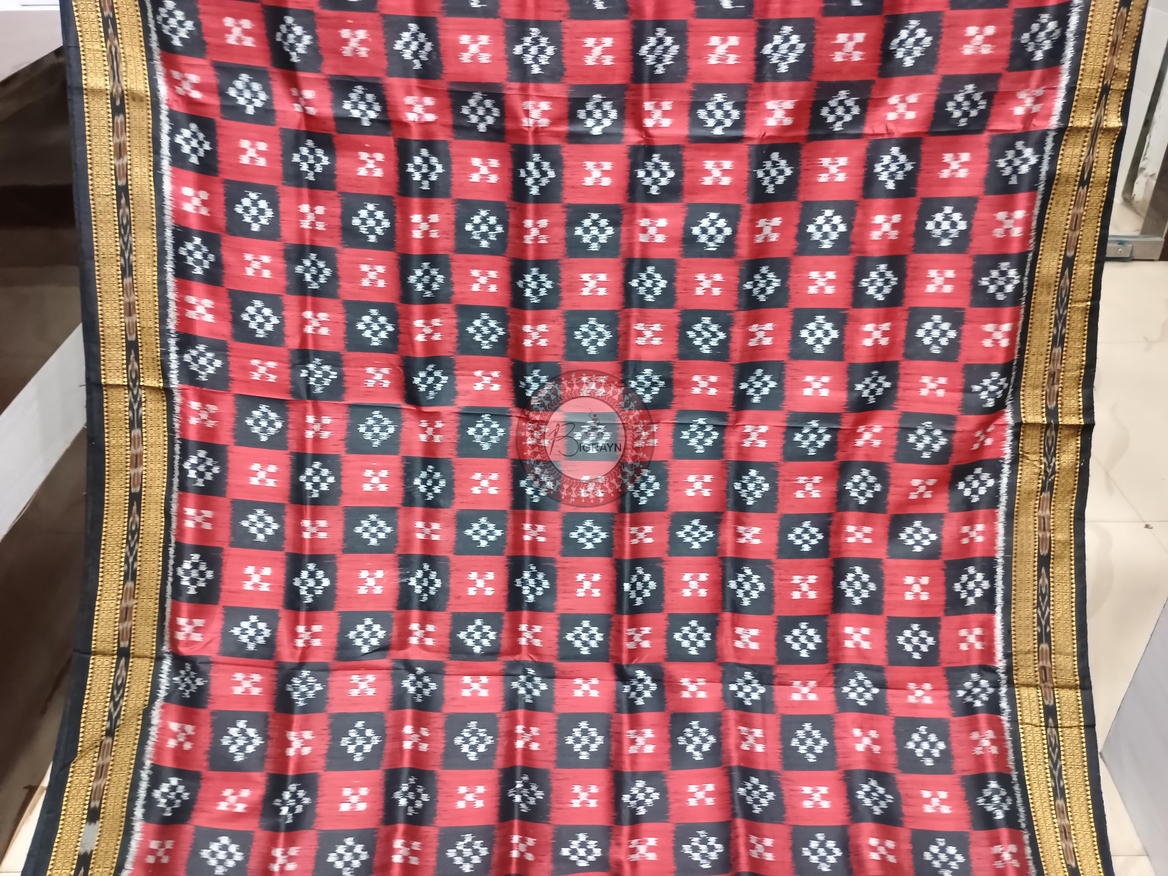 Maroon Black Pasapali Khandua Silk Saree