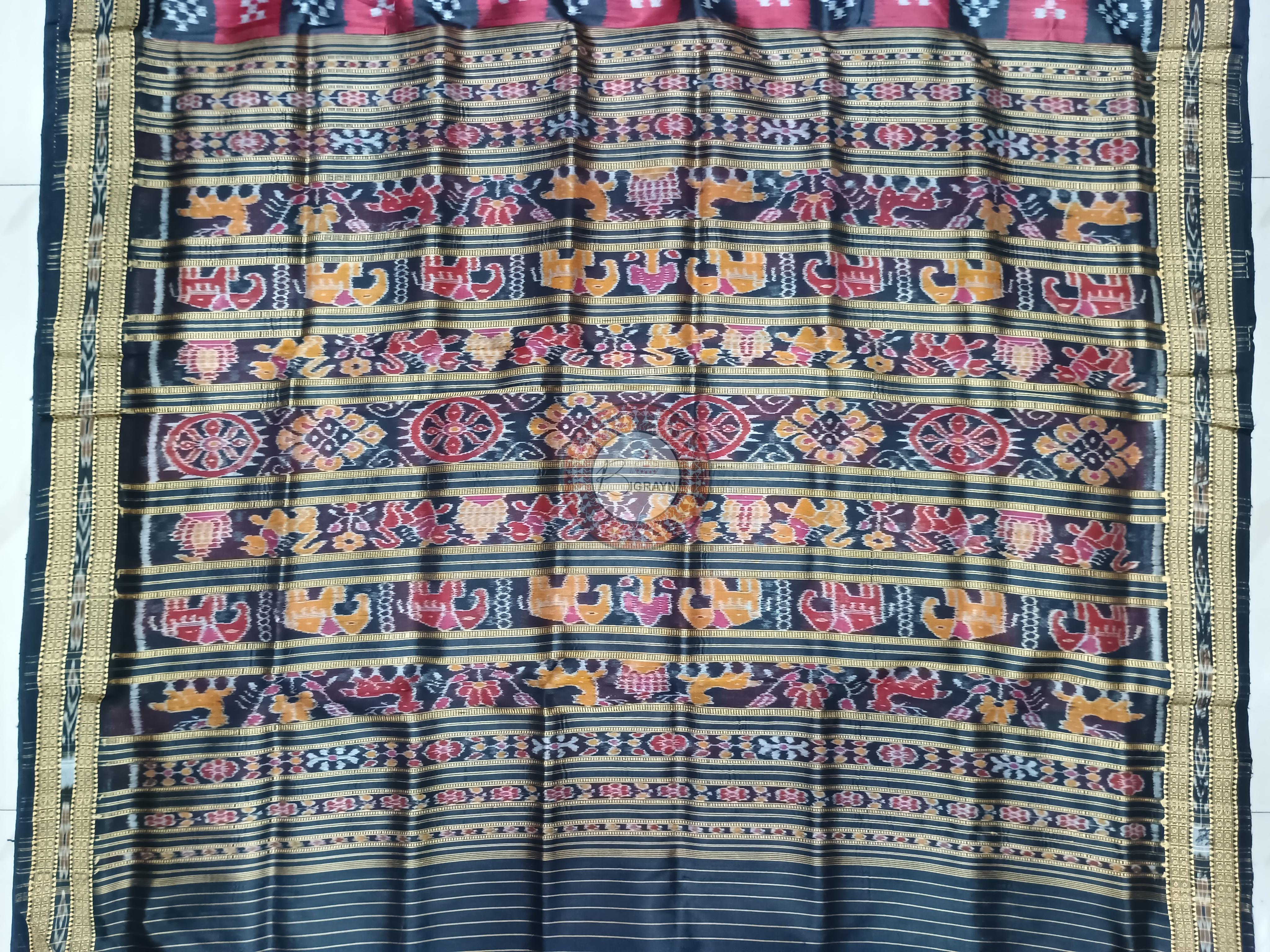 Maroon Black Pasapali Khandua Silk Saree