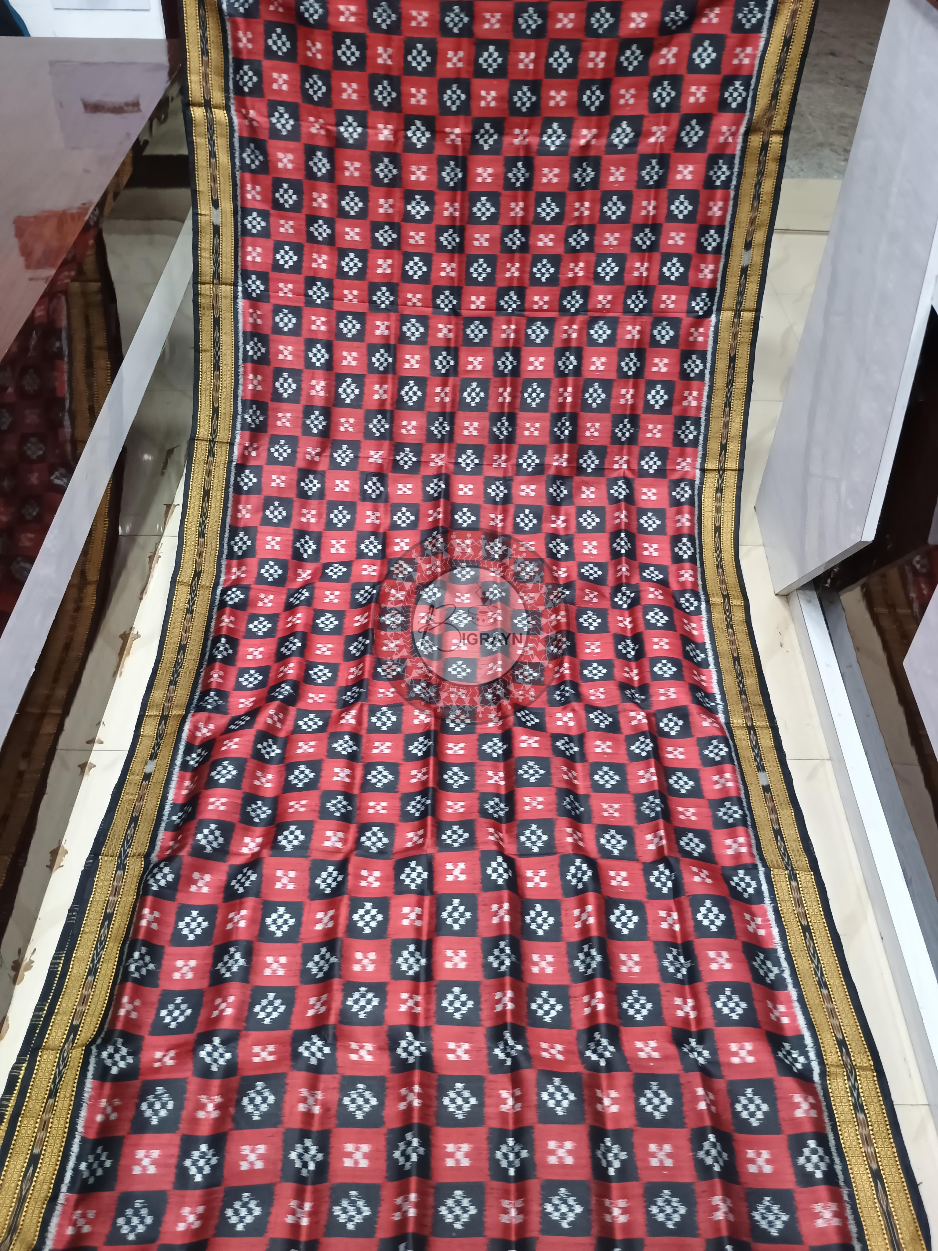 Maroon Black Pasapali Khandua Silk Saree