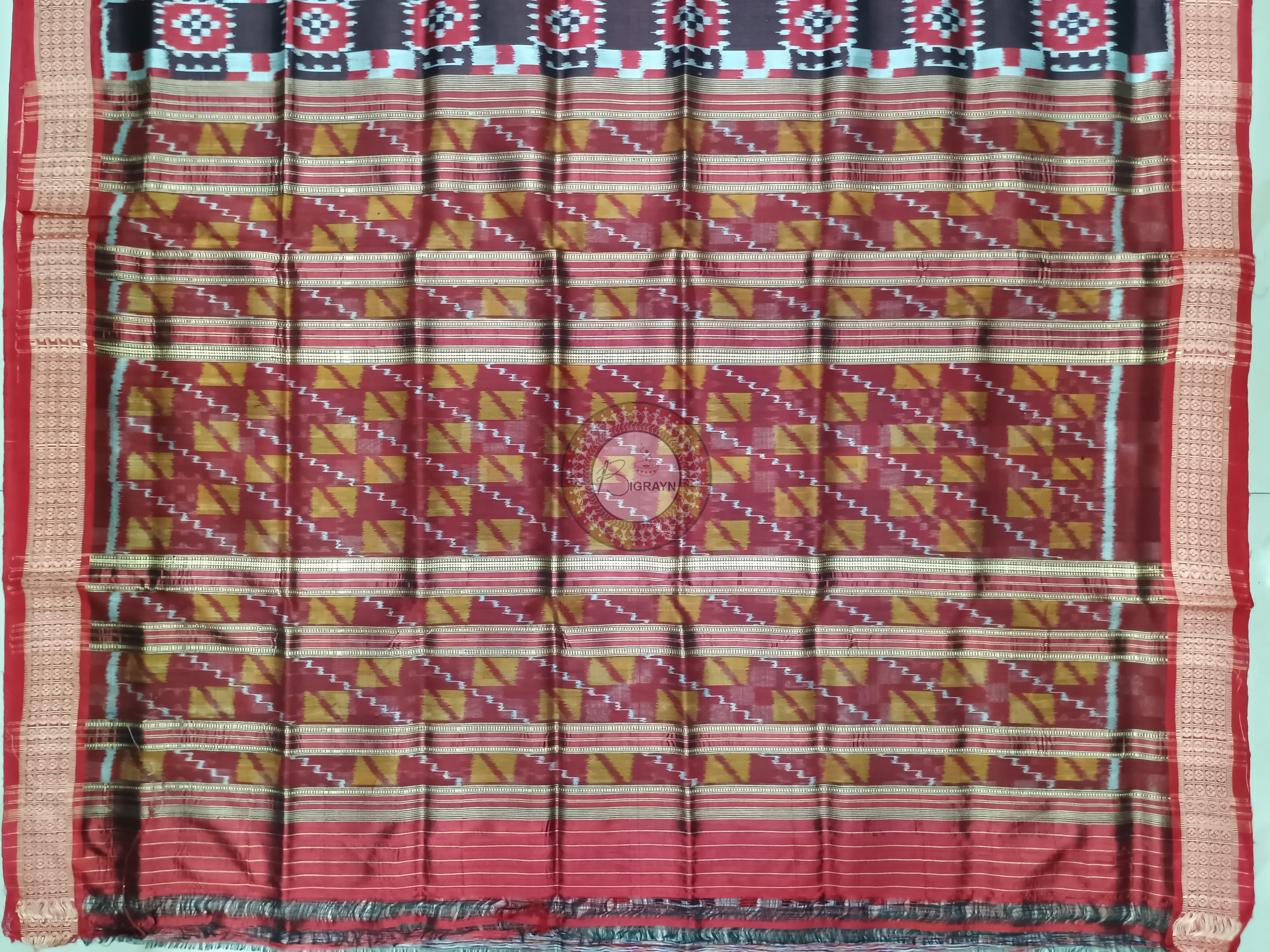 Coffee Red Pasapali With Flower Khandua Silk Saree