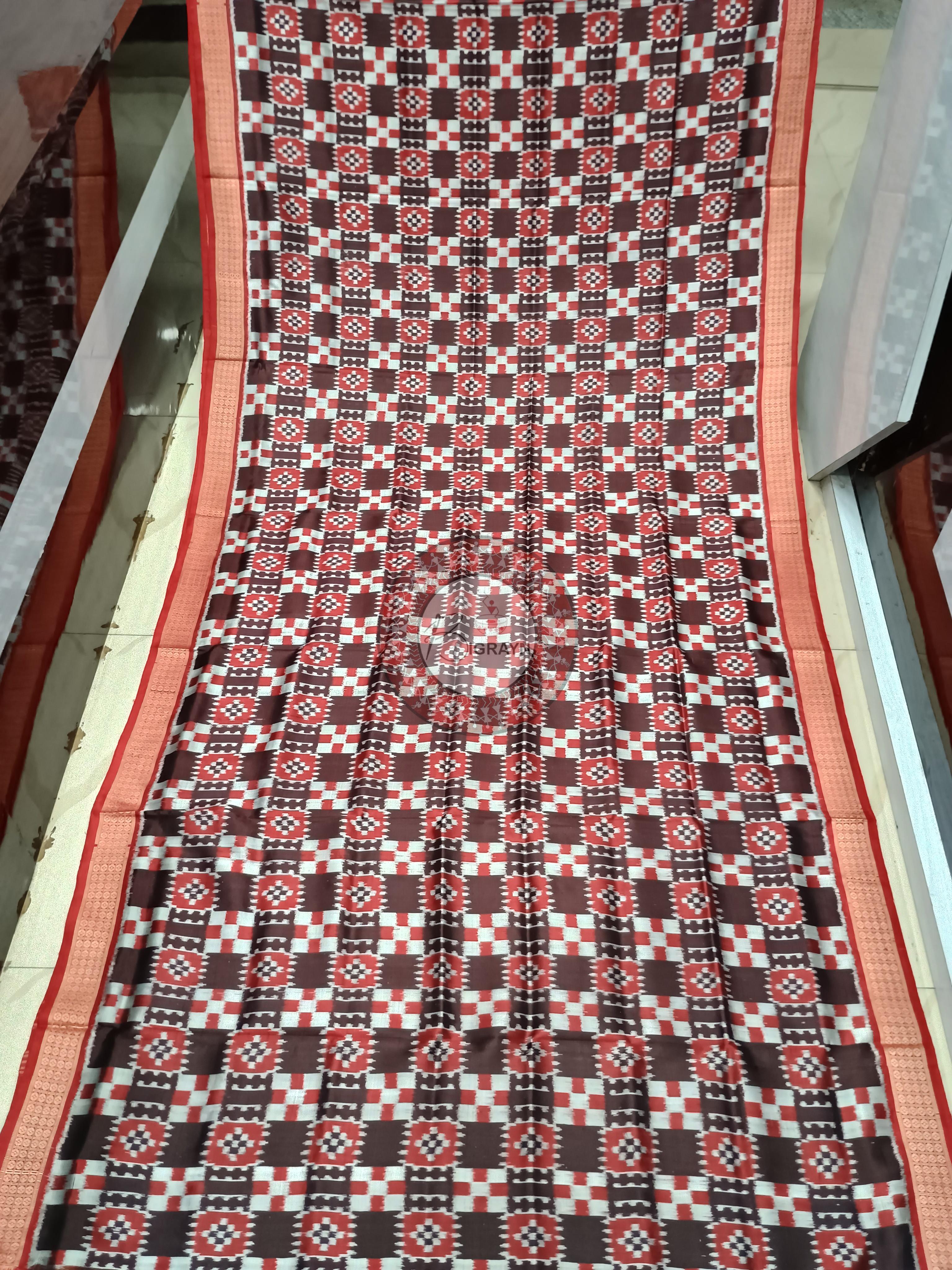 Coffee Red Pasapali With Flower Khandua Silk Saree