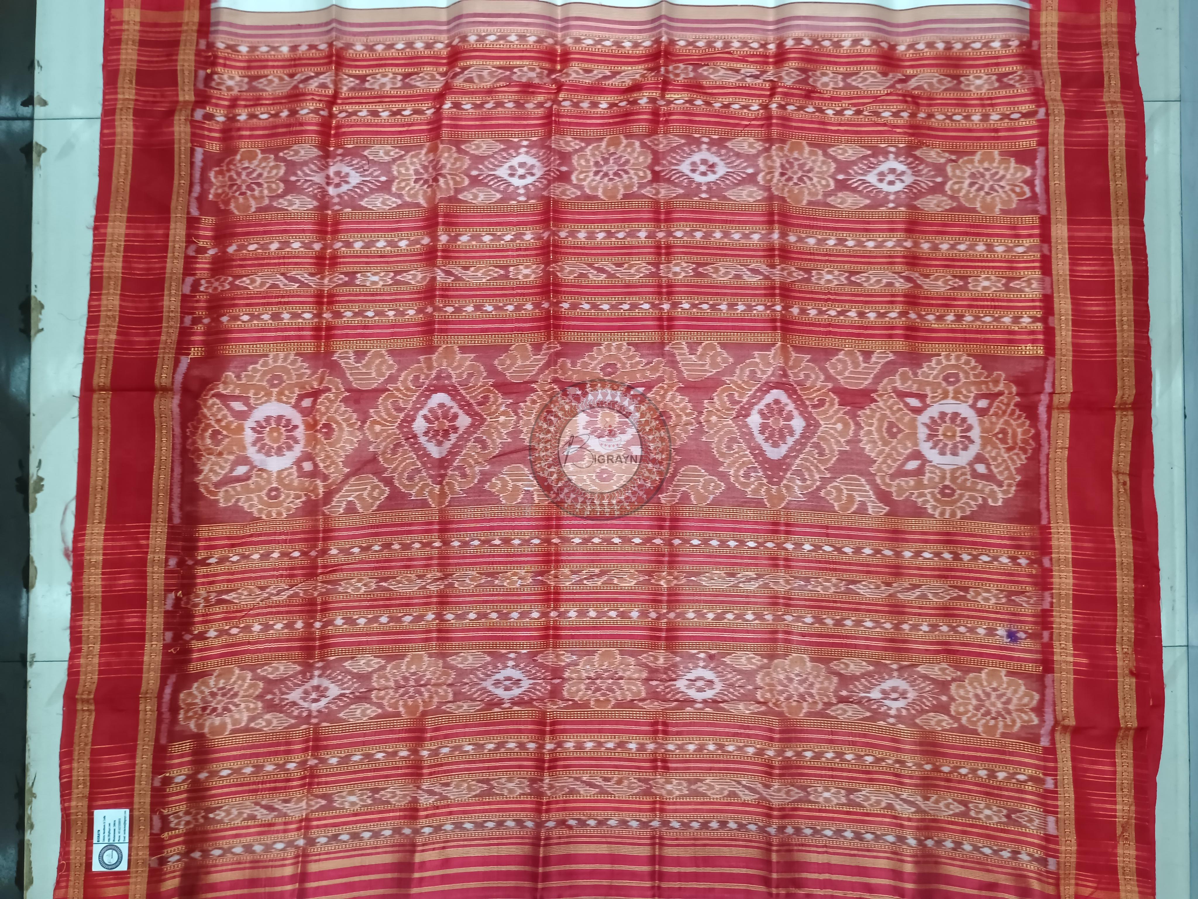 White Red Pasapali Border Khandua Silk Saree