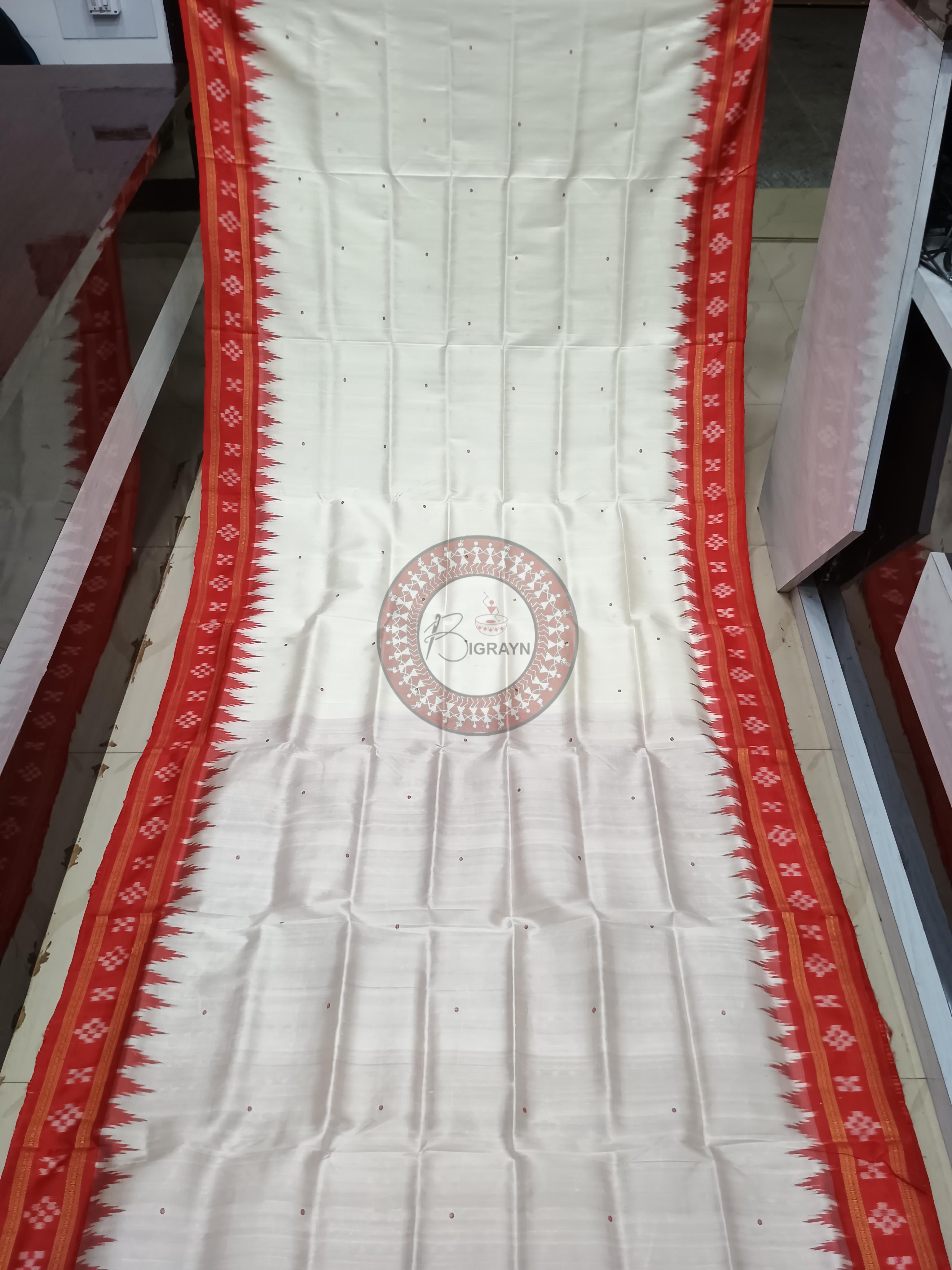 White Red Pasapali Border Khandua Silk Saree